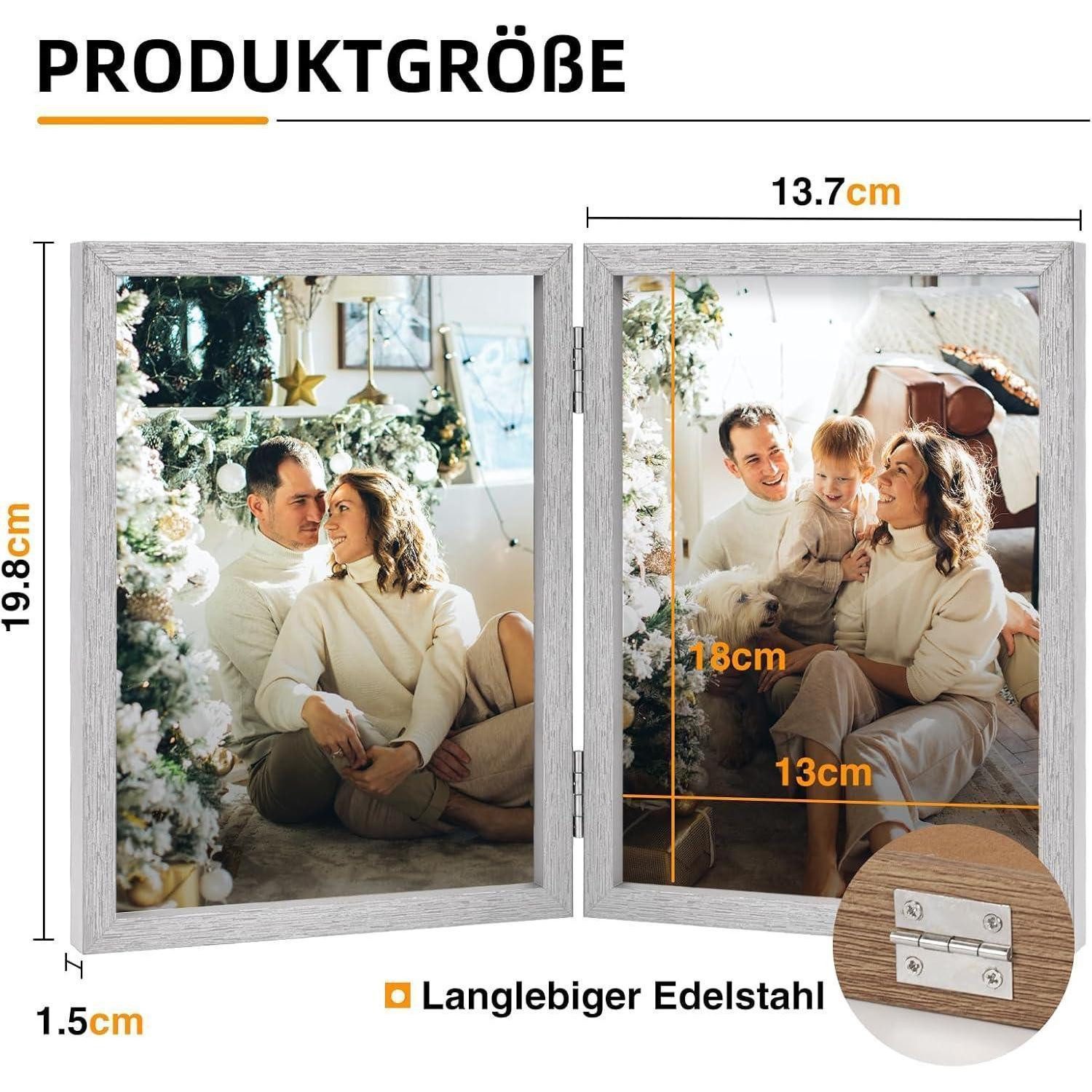 LuxusKollektion Bilderrahmen Bilderrahmen Doppel 13x18 Holz Klappbar Silber Glas