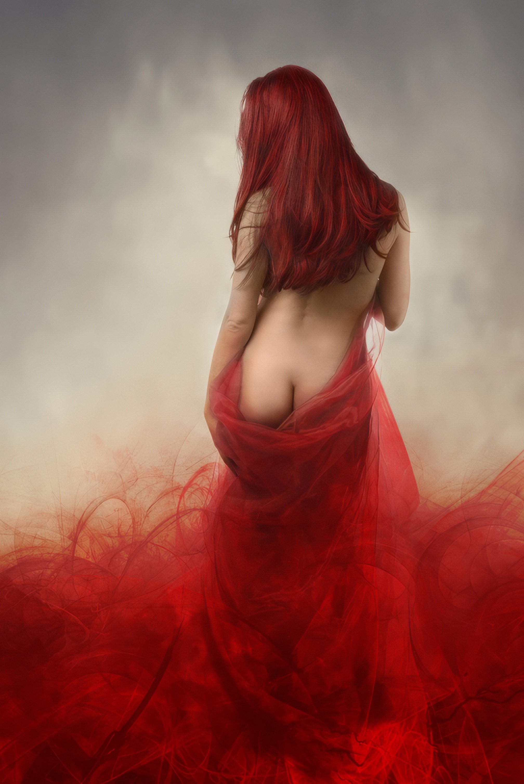 Papermoon Poster POSTER Nr.100 Women in Red, 61 X 91,5 CM, (Frau Haut Rot Erotik), genormte Postergröße für Rahmen, Bild Dekoration Wanddeko Motiv Tapete