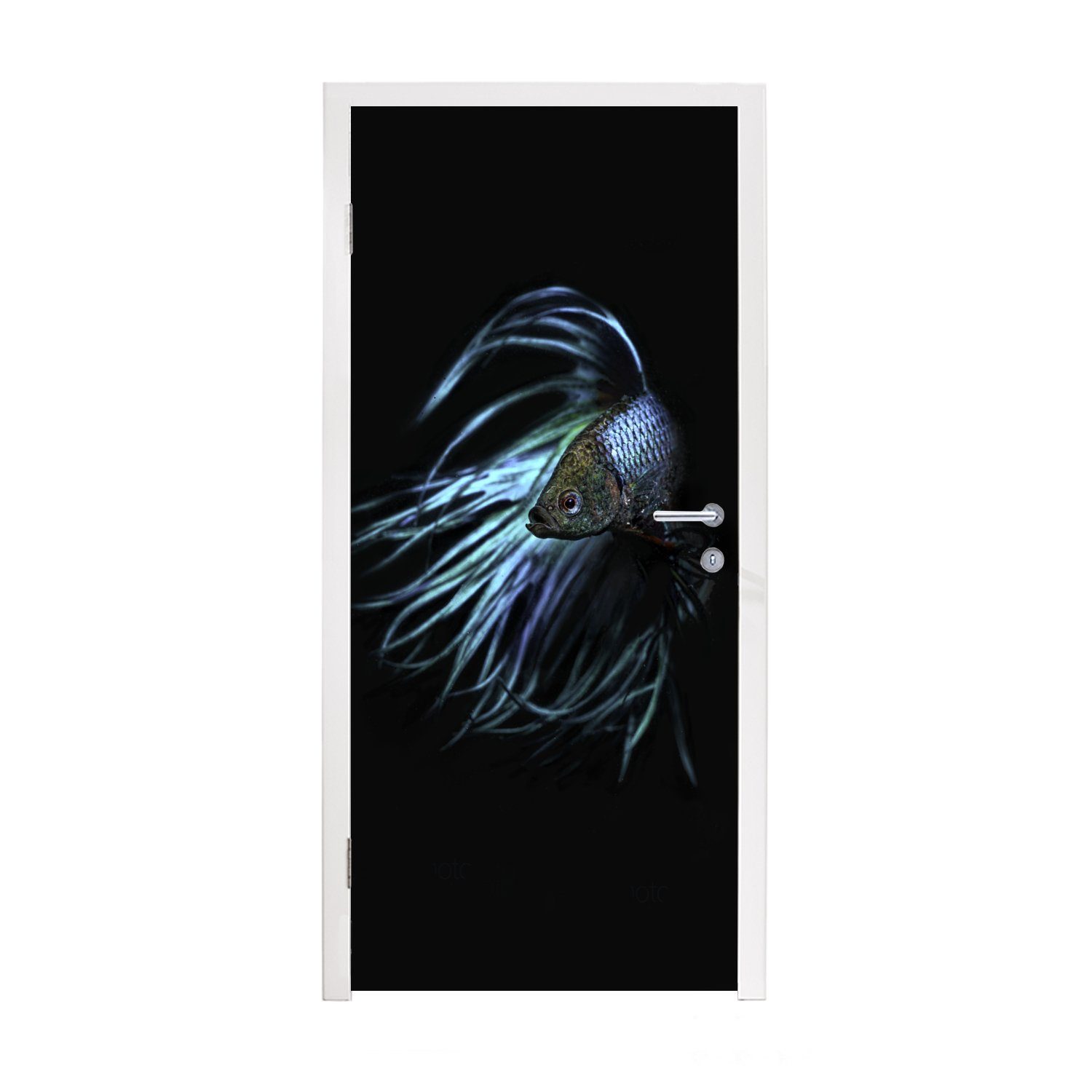 MuchoWow Türtapete Fisch - - St), Tür, für Türaufkleber, Schwarz, cm (1 Matt, Schwanz bedruckt, Fototapete 75x205