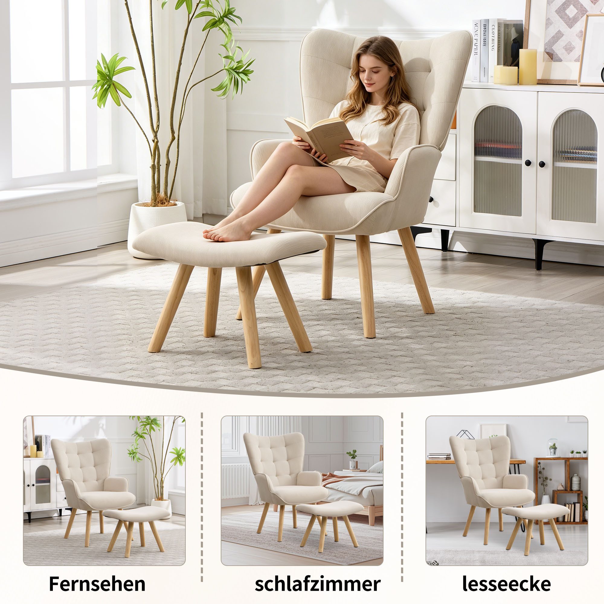 CANMOV Relaxsessel Moderner Relaxsessel mit Hocker, Bequemer Lounge Sessel für Wohnzimmer (1-St., bestehend aus Sessel und Hocker), Ergonomischer Polstersessel mit Hocker, Bequemer Lesesessel