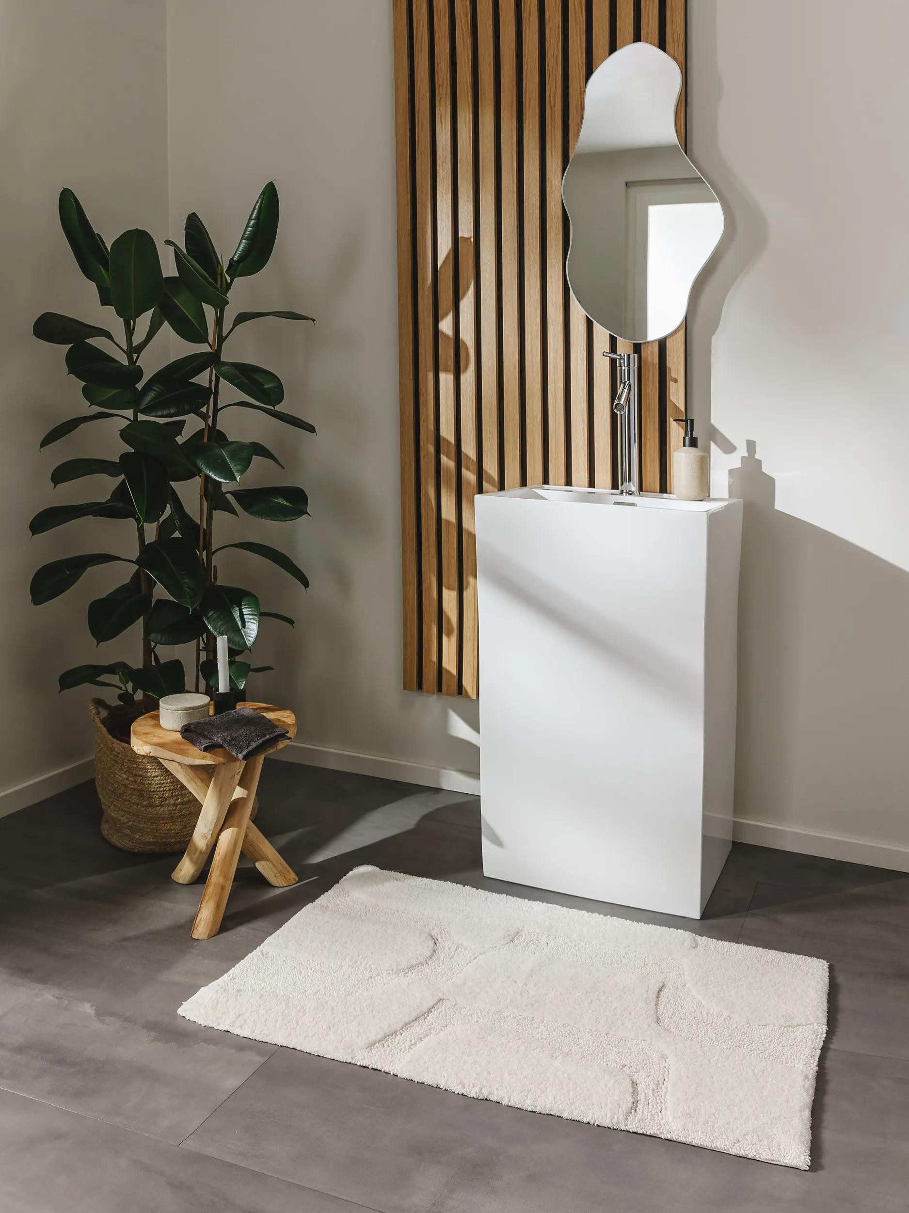 benuta Badematte Nehir, Höhe 6 mm, Baumwolle, rechteckig, 100% Baumwolle, handgeknüpft, Abstrakt, Minimalistisch, Badezimmer