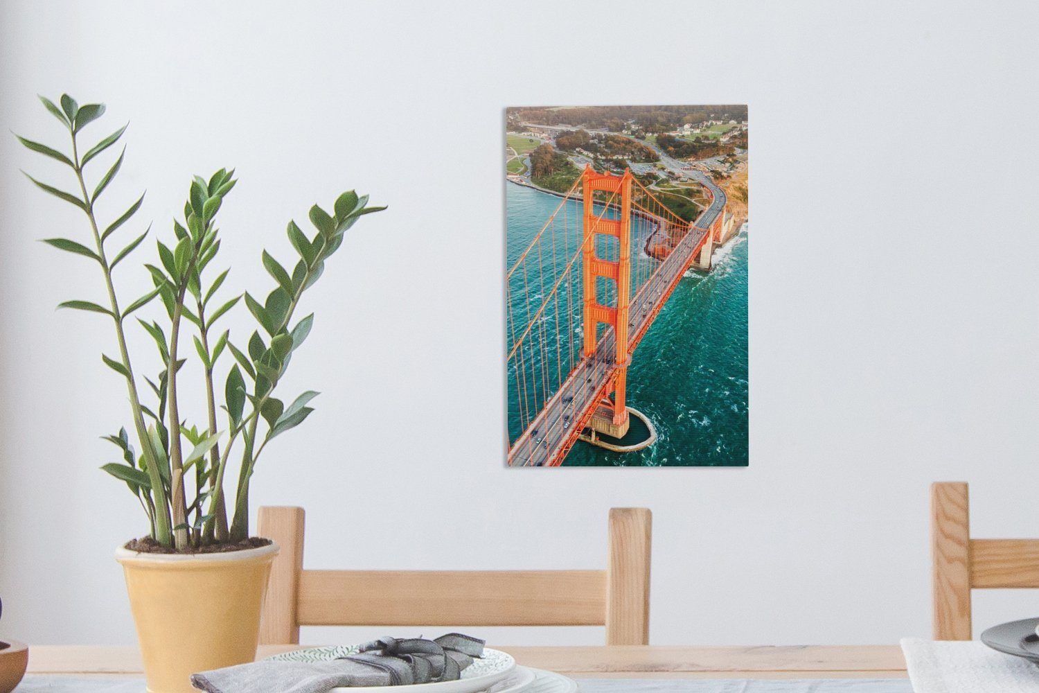 OneMillionCanvasses® Leinwandbild Golden Gate Bridge Gemälde, inkl. fertig - bespannt cm (1 Leinwandbild St), Wasser Zackenaufhänger, Amerika, 20x30 