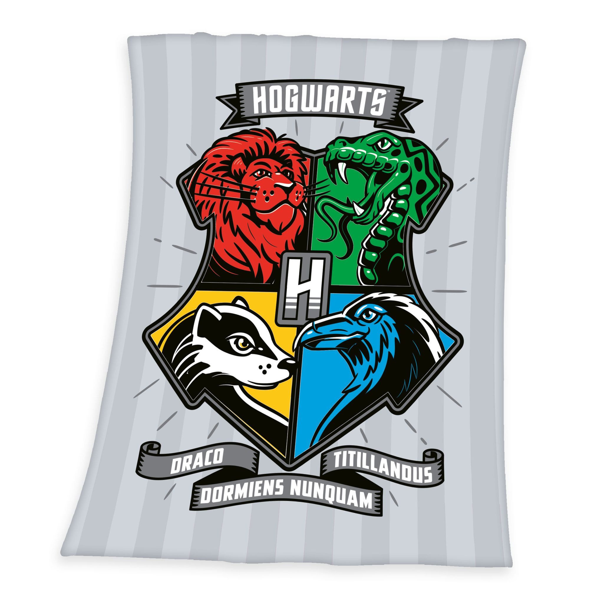 Kinderdecke 130x170cm, Harry Potter Hogwarts Häuser, Herding, Bequeme Fleecedecke mit tollem Hogwarts-Motiv