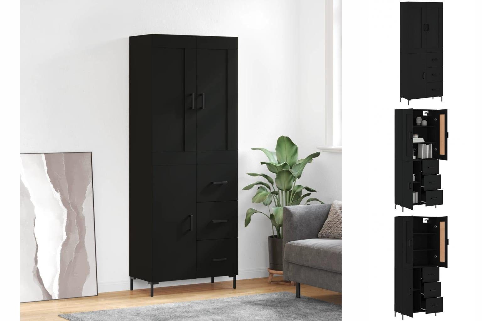 69,5x34x180 Schwarz Kleiderschrank Regal Highboard cm Holzwerksto Schrank Hochschrank vidaXL