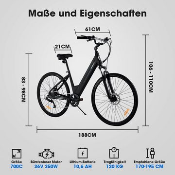 CARPAT SPORT E-Bike 27,5 Zoll Elektrofahrrad Pedelec E-Citybike Herren Damen, 36V 10,6Ah, 8 Gang, Kettenschaltung, Heckmotor, (E-Mountainbike mit akku-ladegerat, mit werkzeug), Alu-Rahmen, E-bike Faltrad Cityrad