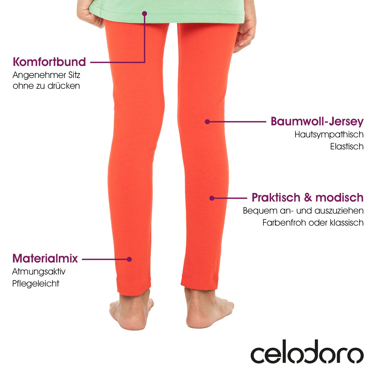 celodoro Leggings Kinder Leggings, stretchige Jersey Hose aus Baumwolle