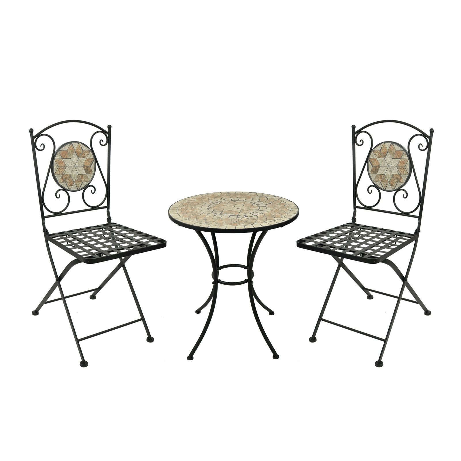 HTI-Line Balkonset Metalltisch mit 2 Stühlen Marokko, (Set, 3-tlg., 1x Tisch und 2x Stühle), Sitzgruppe Metall Garten Nostalgisch