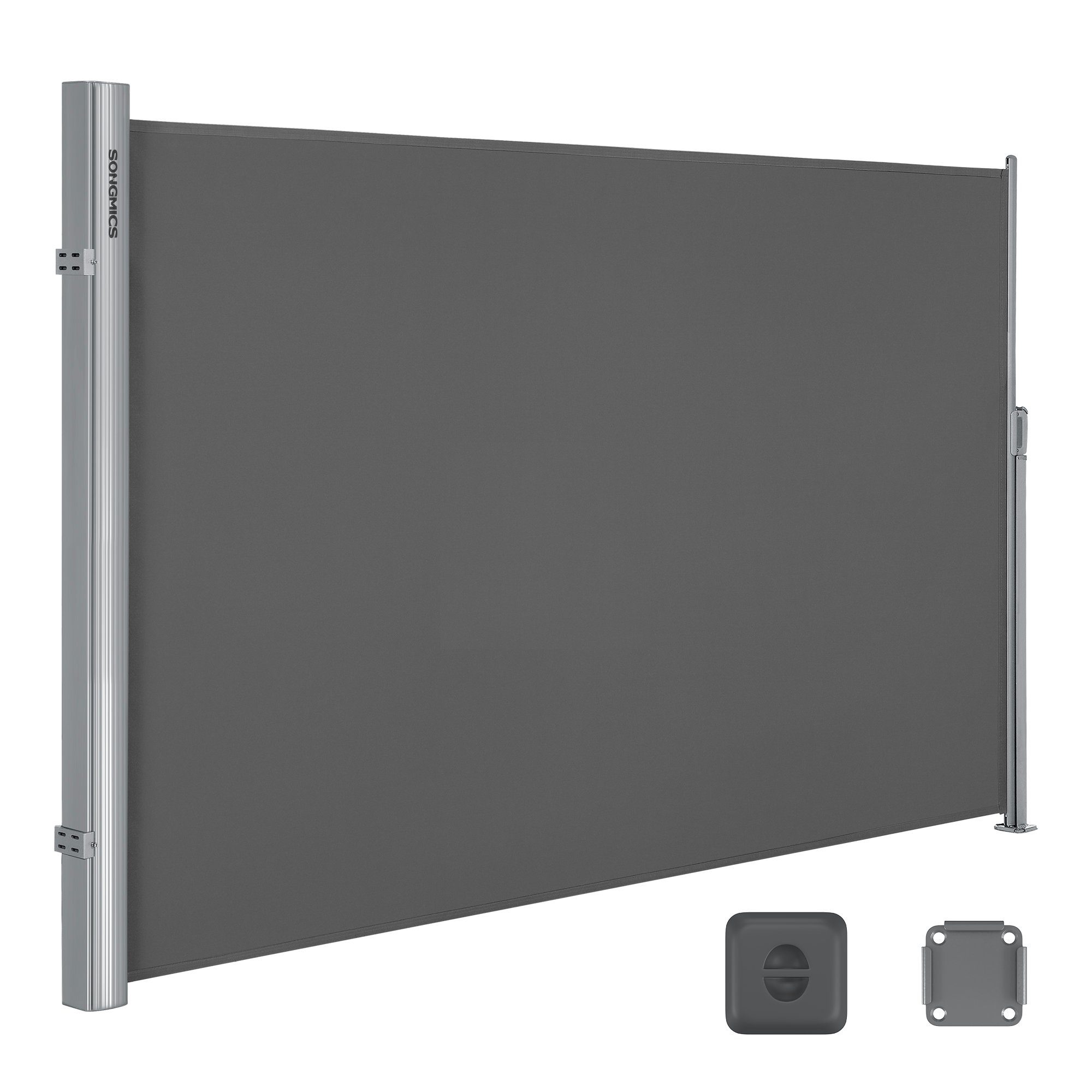 SONGMICS Seitenmarkise ausziehbar, Sichtschutz, balkon terrasse, Windschutz (Sonnenschutz, inkl. Zubehörpaket & Anleitung) Alu, Balkon, mitgelieferte Bodenhalterung