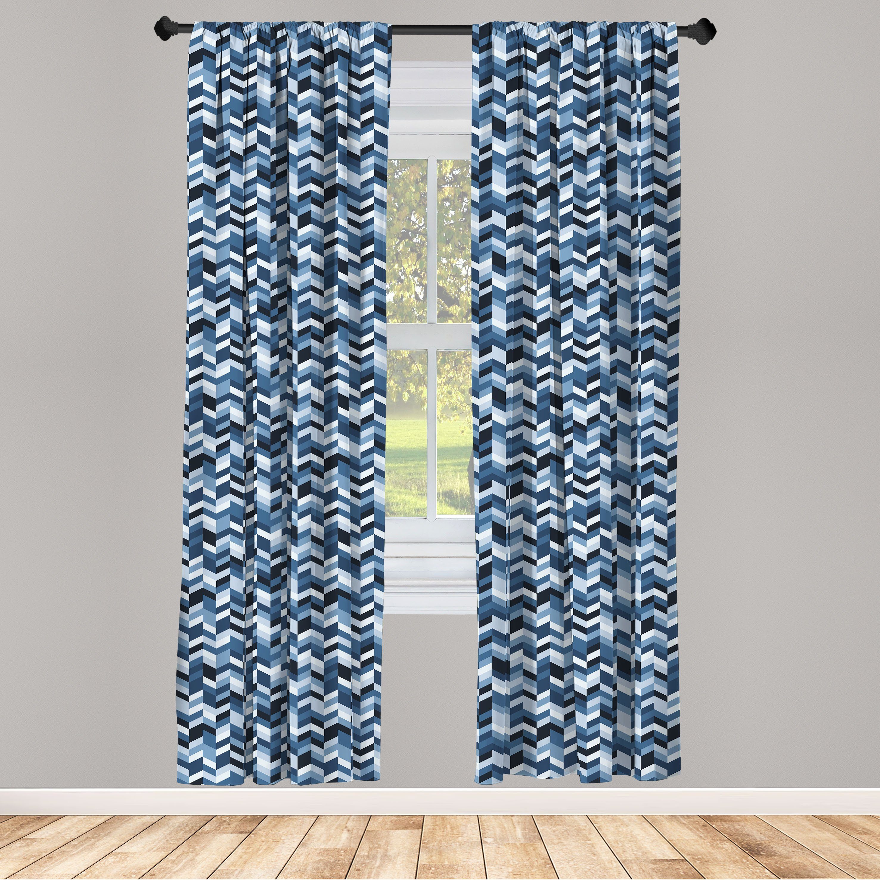 Twisty Vorhang Gardine Schiefer-Blau Microfaser, Schlafzimmer Dekor, Abakuhaus, Zick-Zack-Linien für Wohnzimmer