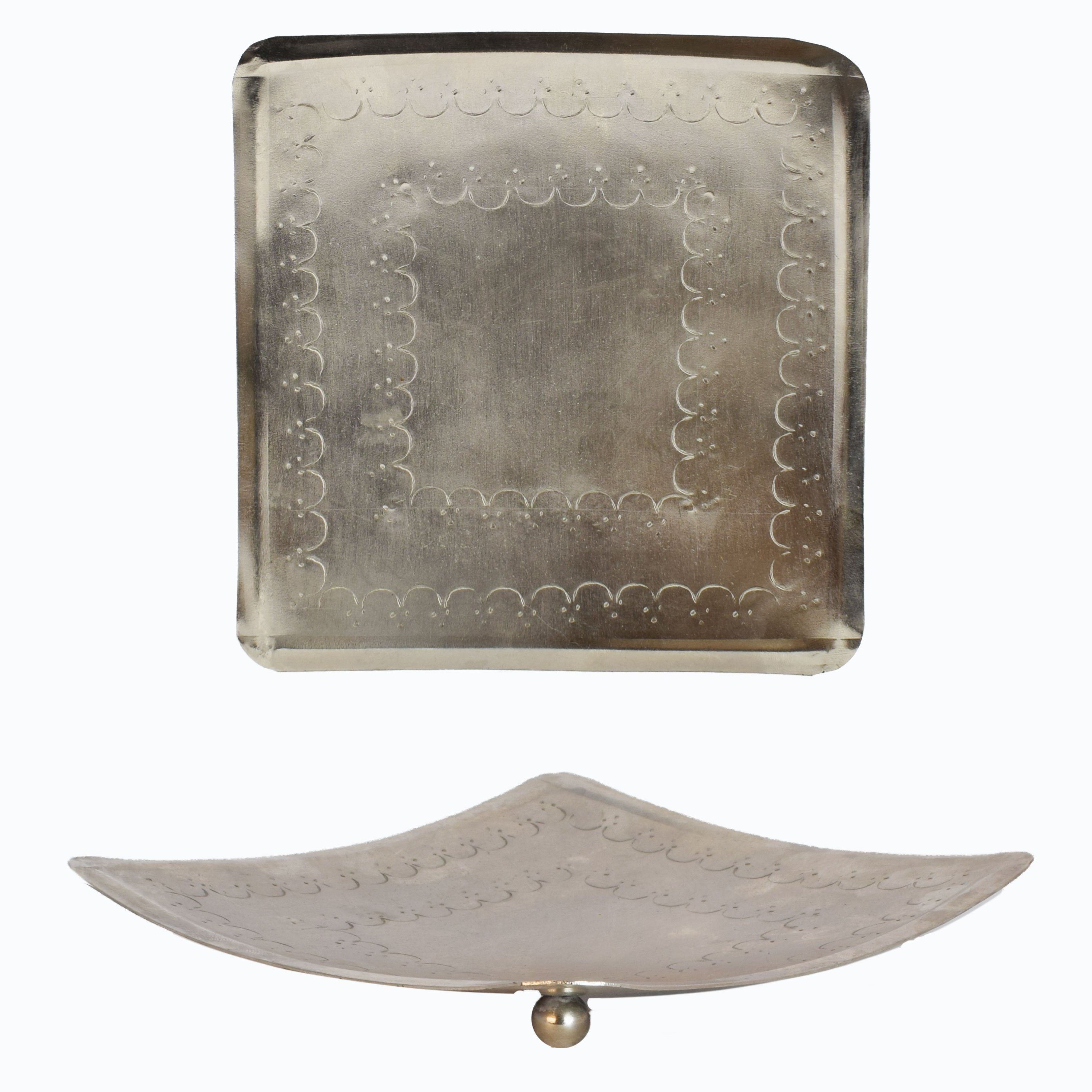 Marrakesch Orient & Mediterran Interior Dekotablett Orientalischer Kerzenteller Jaini eckig aus Metall in Silber 17 cm (1 St), Handarbeit