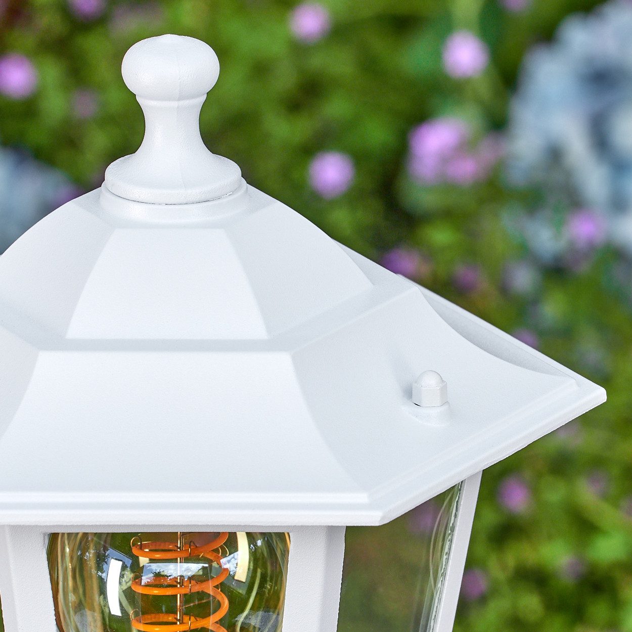 hofstein Pollerleuchte Wegeleuchte aus Metall/Glas in Weiß/Klar, ohne Leuchtmittel, antike Außenleuchte, Gartenlampe, Gartenbeleuchtung IP44, 1 x E27