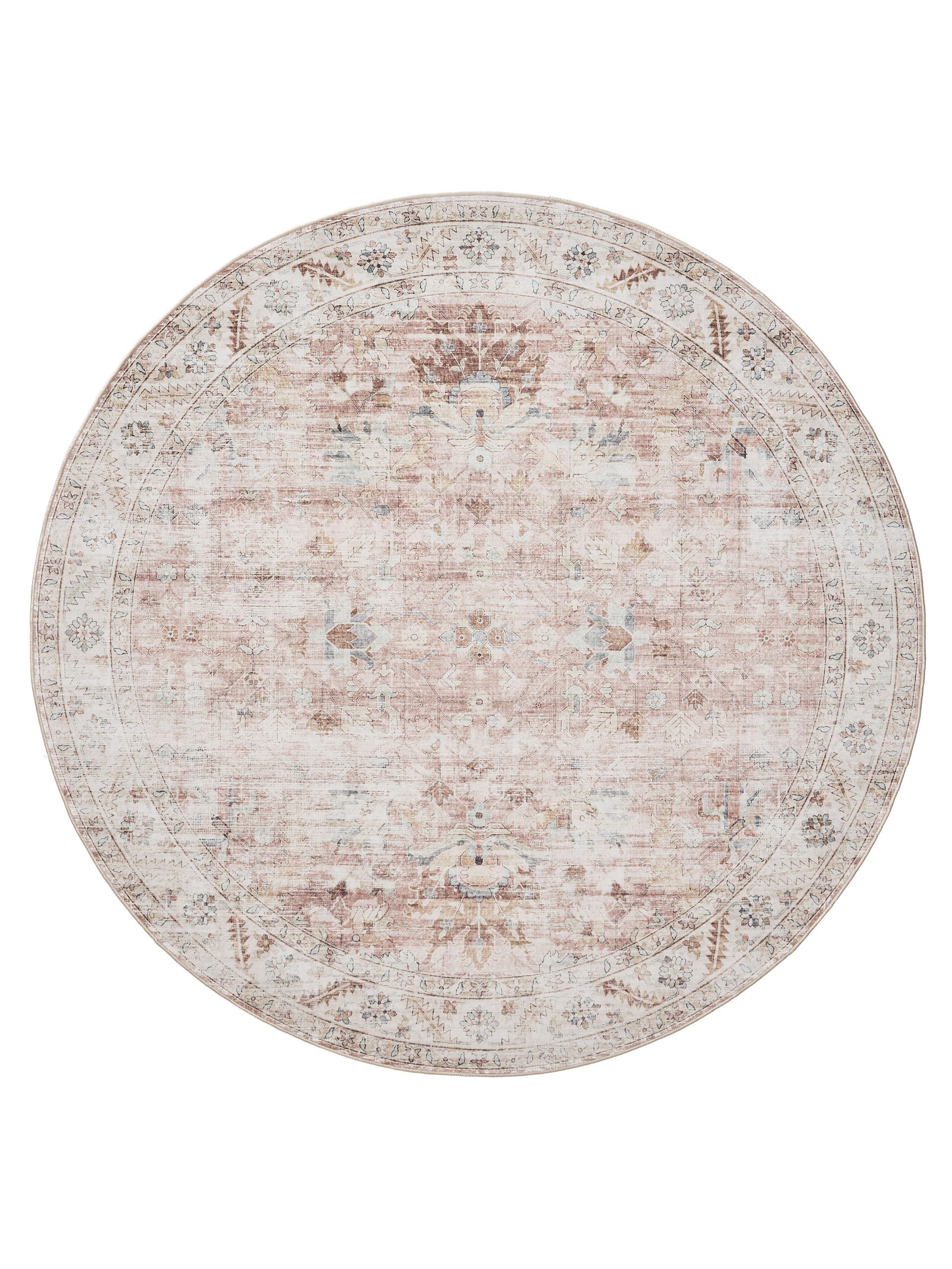 benuta Teppich George, rund, Höhe: 5 mm, Vintage-Look, Kurzflor, Teppich Wohnzimmer, Schlafzimmer, Waschbar