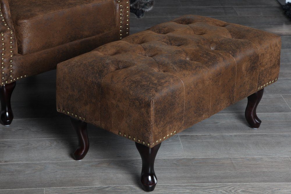 riess-ambiente Fußhocker CHESTERFIELD 80cm antik braun, mit Massivholzbeinen