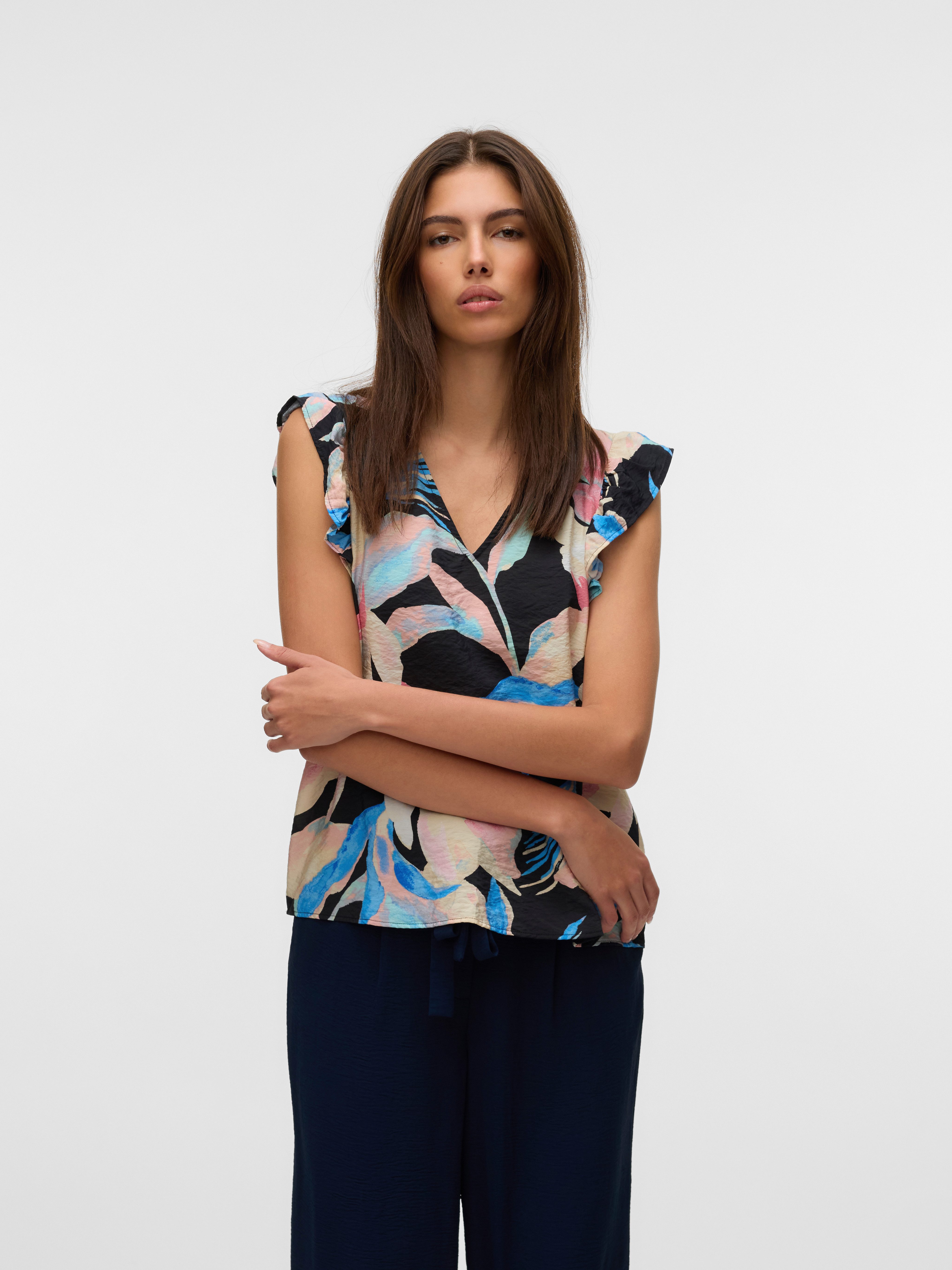 Blusentop VMJOSIE SL V-NECK TOP WVN GA
