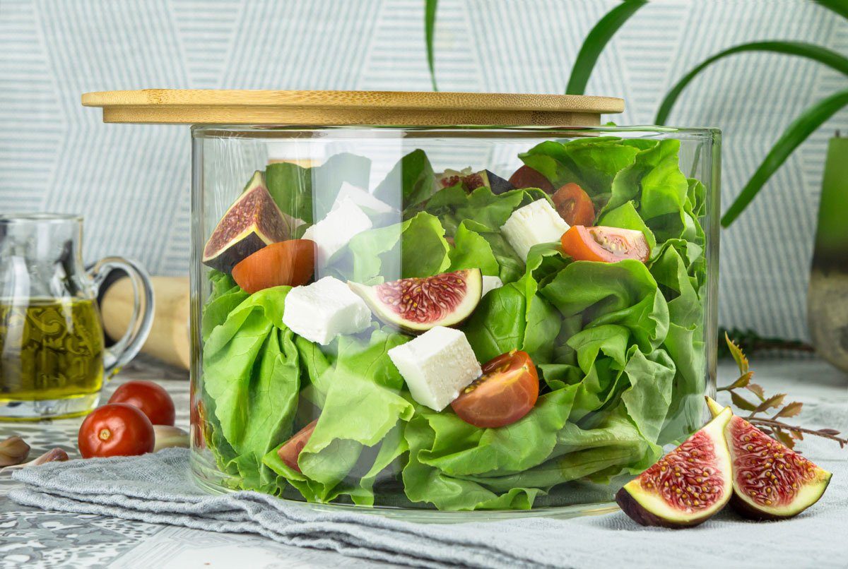 Sendez Schüssel Glasschale mit Holzdeckel Salatschale 20cm Schale Schüssel Glasdose, Glas – Bild 5 von 5
