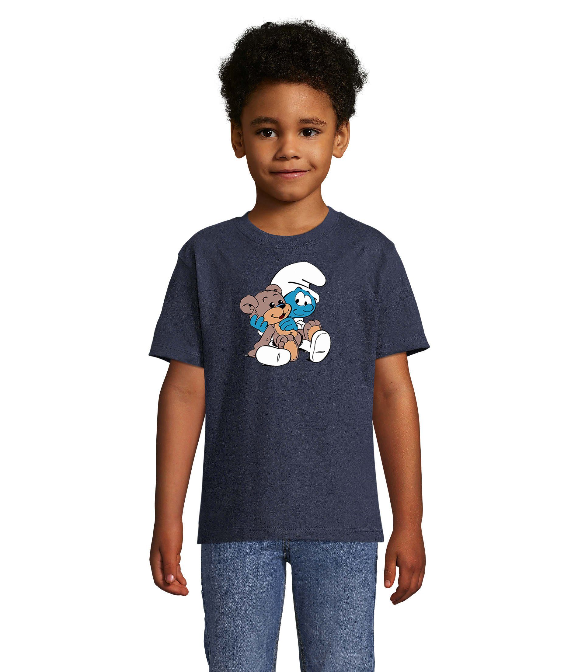 Blondie & Brownie T-Shirt Kinder Jungen & Mädchen Babyschlumpf Schlümpfe Serie Teddybär Schlumpf in vielen Farben Navyblau