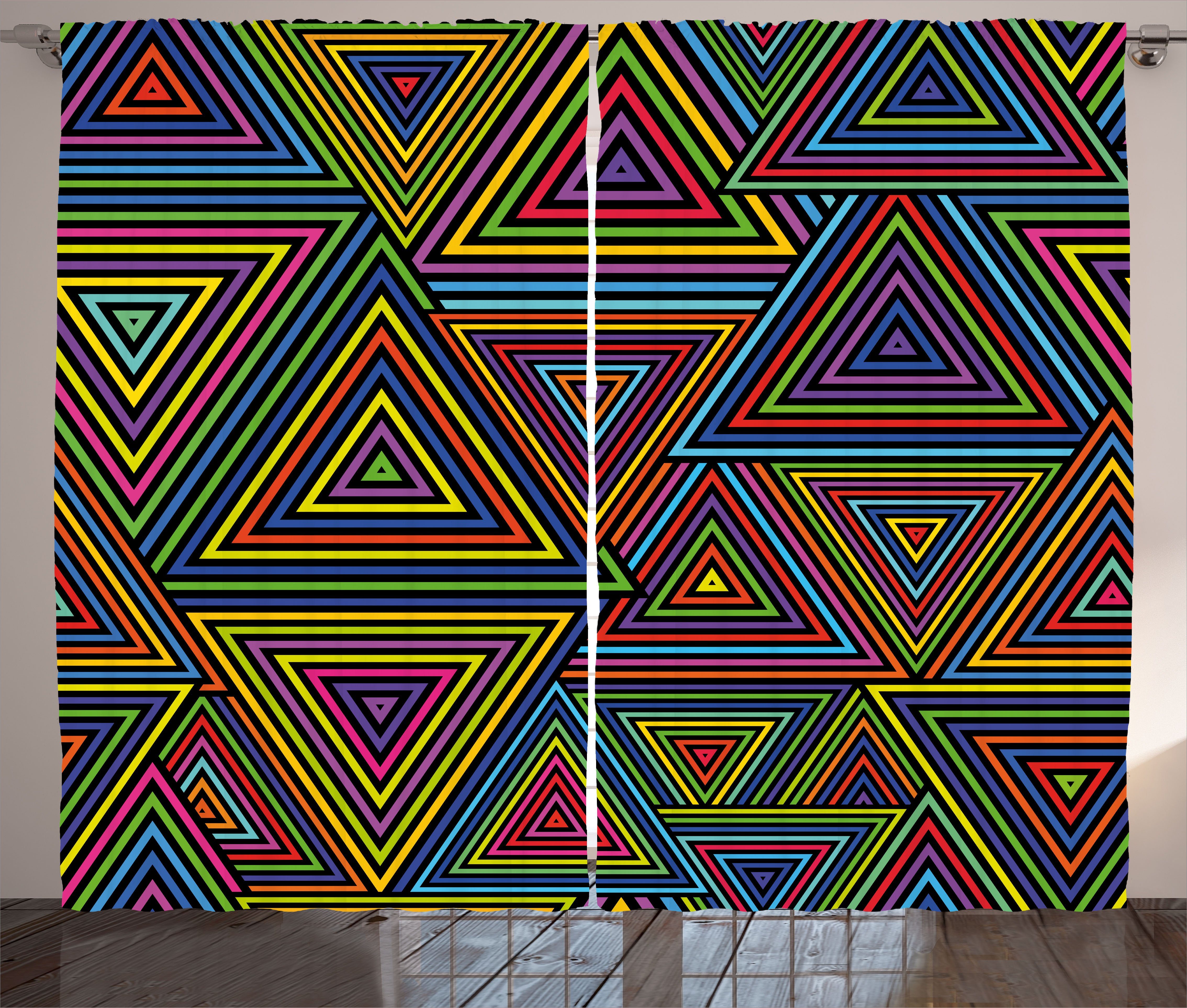 Regenbogen-Farben Kräuselband Schlaufen Schlafzimmer Geometrisch Design Haken, mit Abakuhaus, Vorhang Gardine und