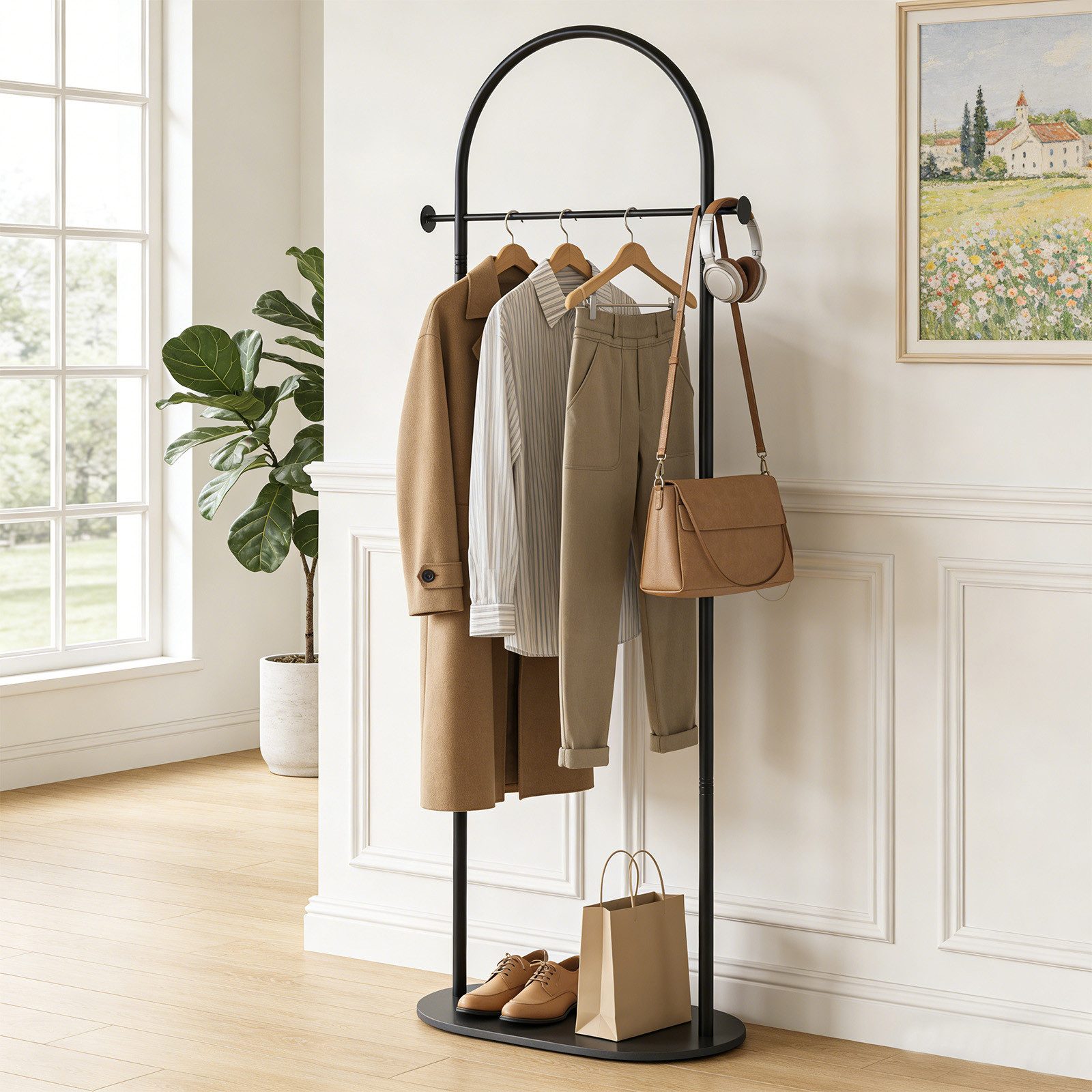JOYOLEDER Garderobenständer 170 cm mit 2 Haken, Kleiderständer Stabiler, Garderobenständer, (für Wohnzimmer Schlafzimmer Büro, Schwarz)