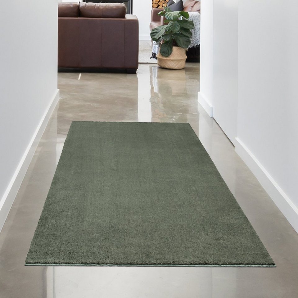 Teppich Design, Höhe: flauschigem Wohnzimmer mit Teppich in Grün Komfort Uni - 18 rechteckig, mm Carpetia,