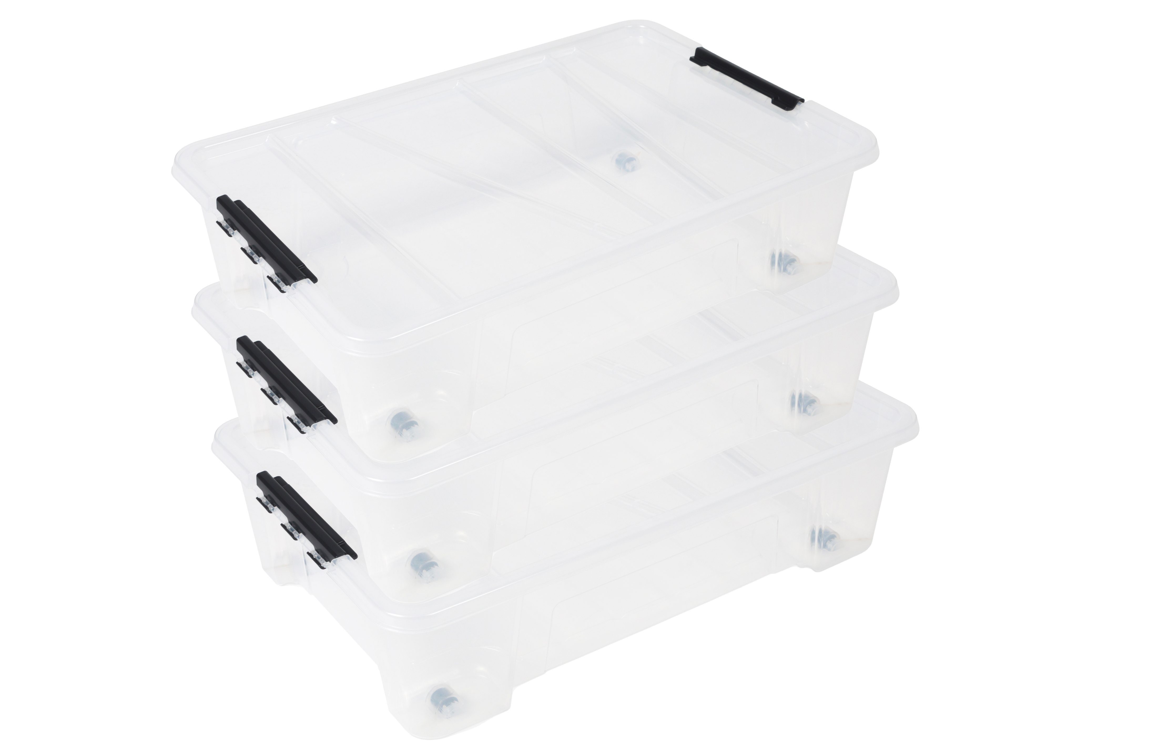 ONDIS24 Aufbewahrungsbox Unterbettbox Jolly Rollbox mit Deckel 25/35L Spielzeugkiste (3 St), transparent, stapel,- und nestbar