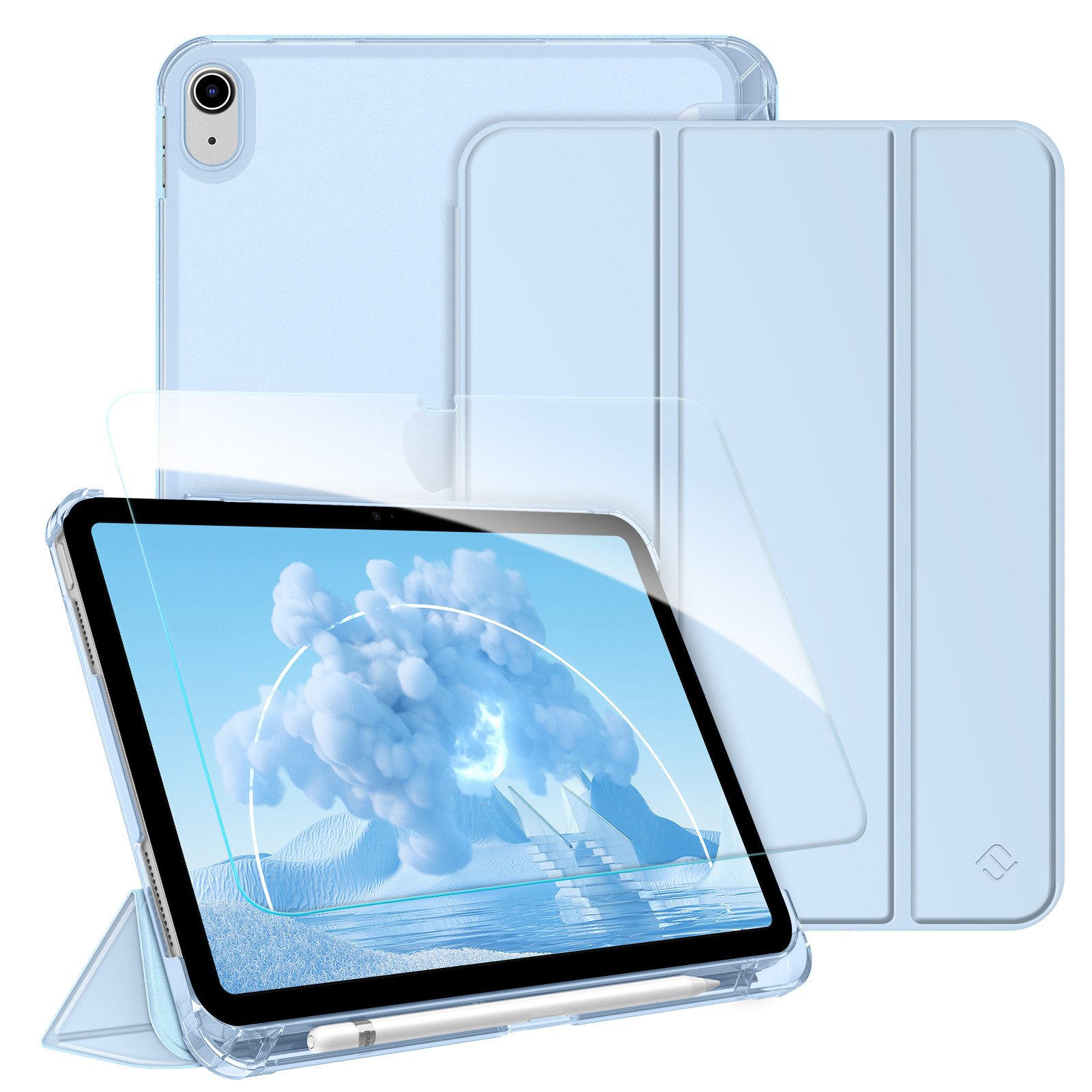 Fintie Tablet-Hülle für iPad 11 Generation 11'' 2025 (A16), iPad 10 Generation 10.9'' 2022, mit Schutzfolie-ultradünne transparente Rückseite Case mit Stifthalter