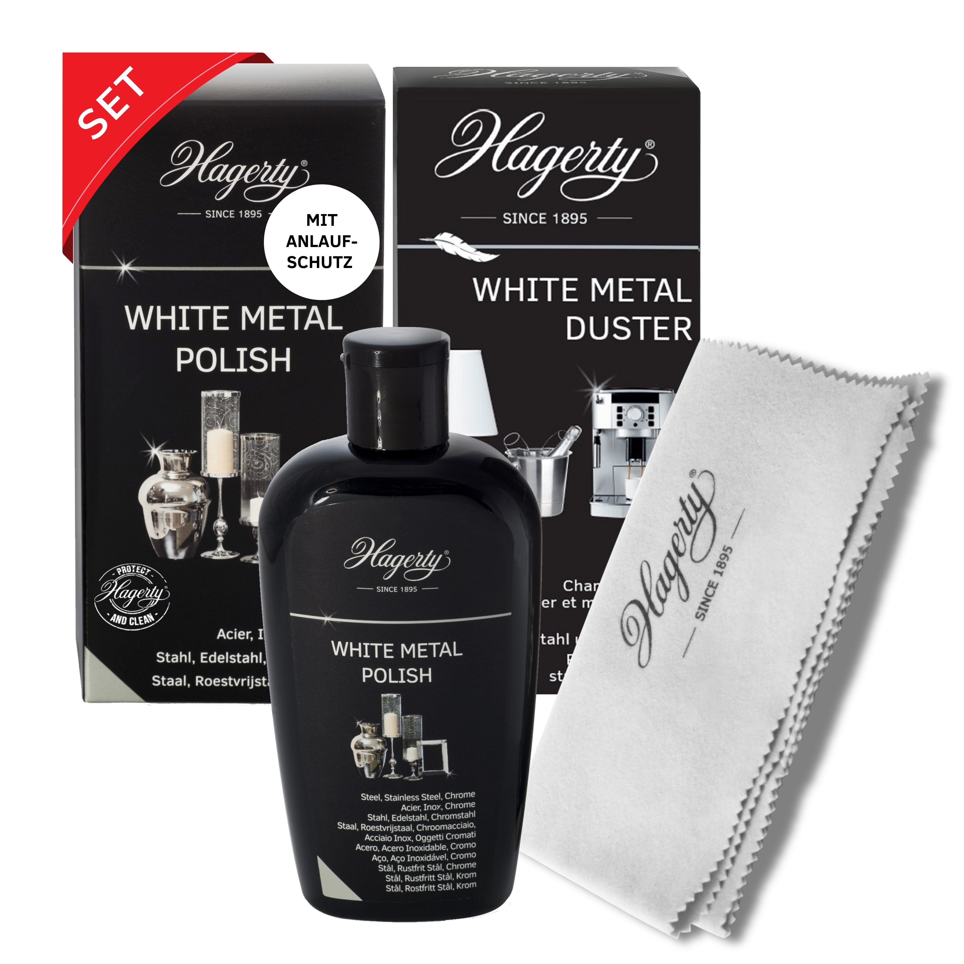 Hagerty Set White Metal Polish + Duster zur Reinigung von Edelstahl Edelstahlreiniger