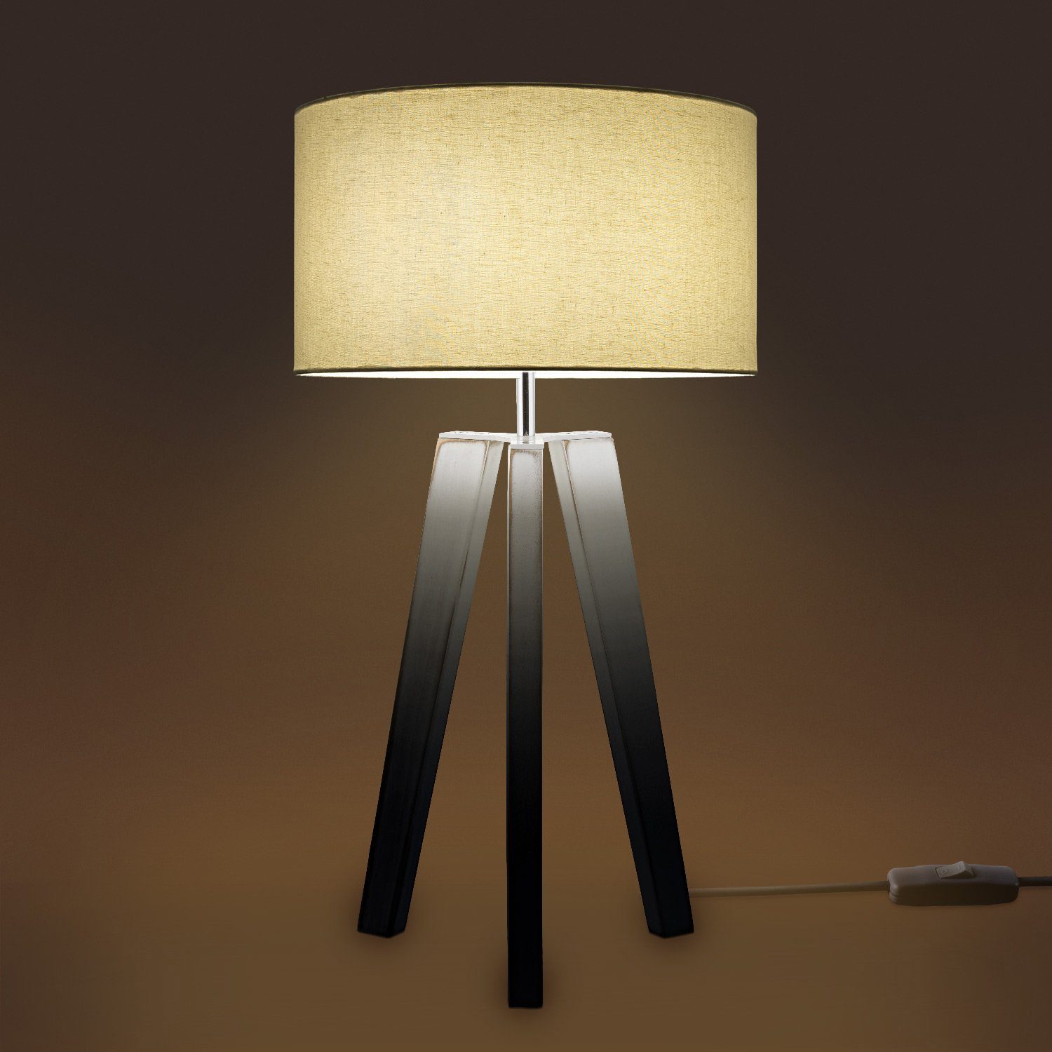 Paco Home Tischleuchte Canvas ohne Color, Vintage Lampe Skandinavischer Stil E27 Fuß Stehlampe uni LED Wohnzimmer Leuchtmittel