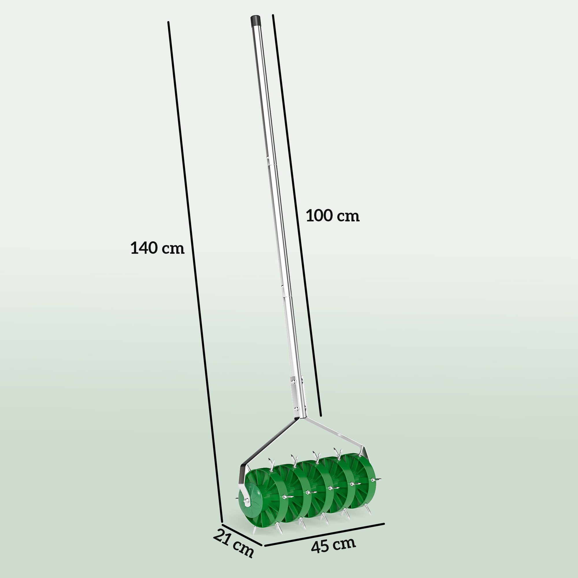 Outsunny Gartenpflege-Set Rasenlüfter, Aerifizierer für Rasen, manuell, mit 30 Eisenspikes, 45cm Breite, für Höfe Rasen
