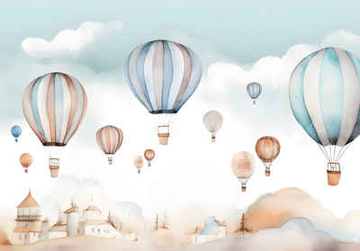 Wallarena Fototapete Kinderzimmer Aquarell Luftballons Wolken Vlies Tapete Vliestapete, Glatt Vlies oder Struktur Vinyl, Mädchen, Jungen, Vliestapete inklusive Kleister