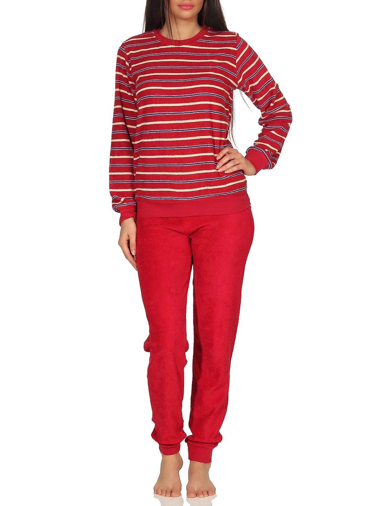 Pyjama Kuscheliger Frottee Pyjama für Damen mit Bündchen Streifenoptik