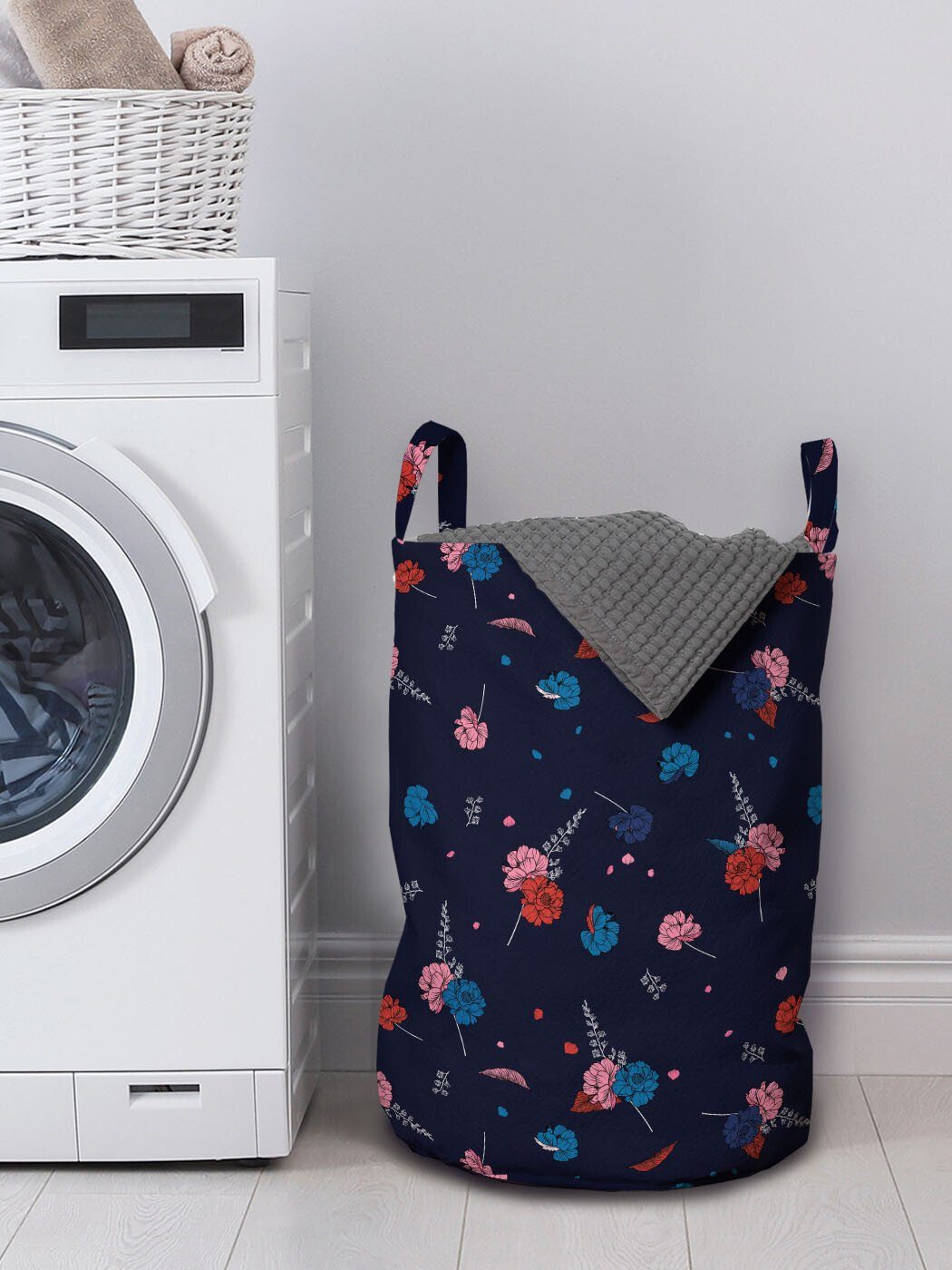 Griffen Navy Abakuhaus für Waschsalons, Wäschesäckchen Kordelzugverschluss Floral-Layout mit blau Wäschekorb Verschiedenes