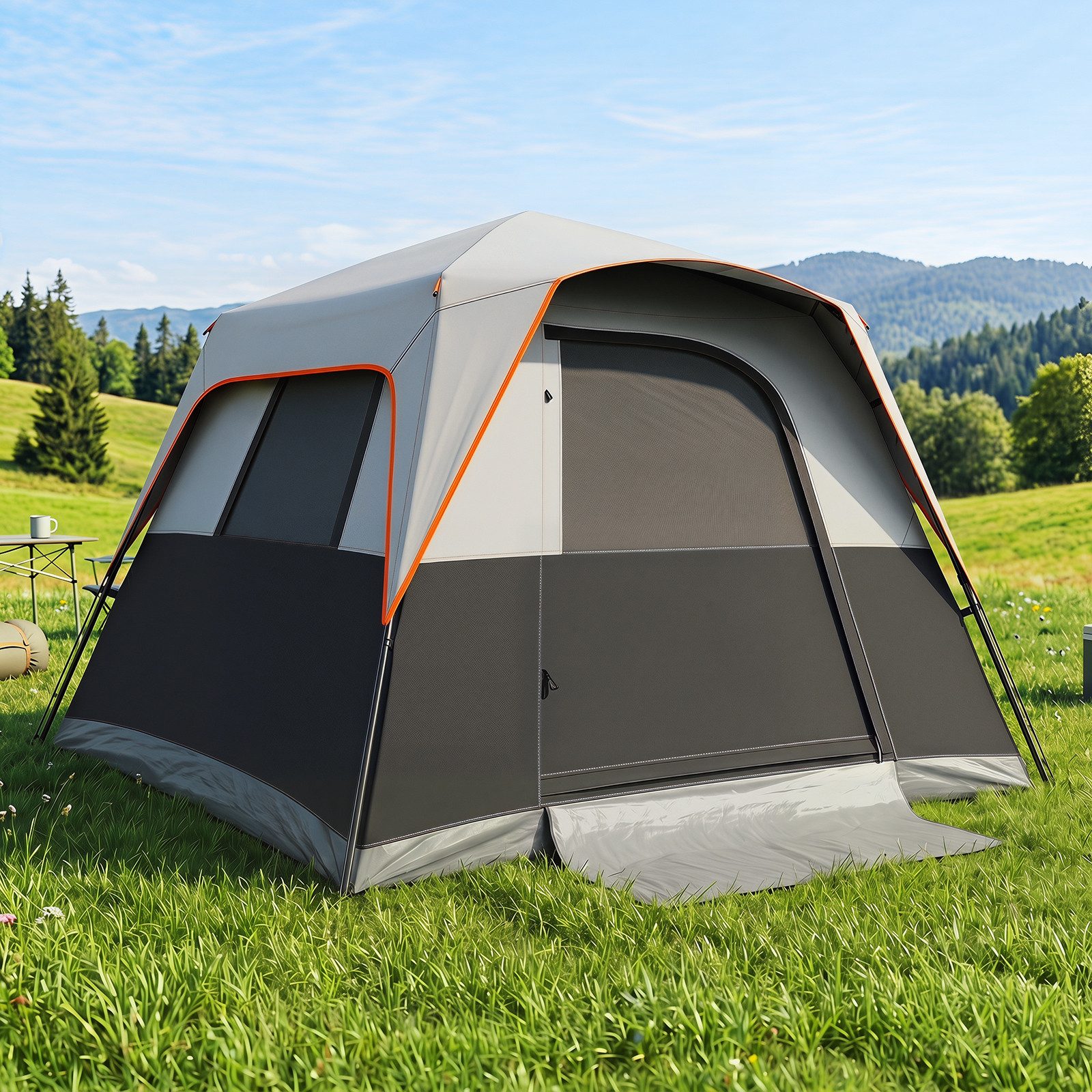 COSTWAY Wurfzelt, Campingzelt für 6 Personen, Sonnenschutz mit Regenschutz