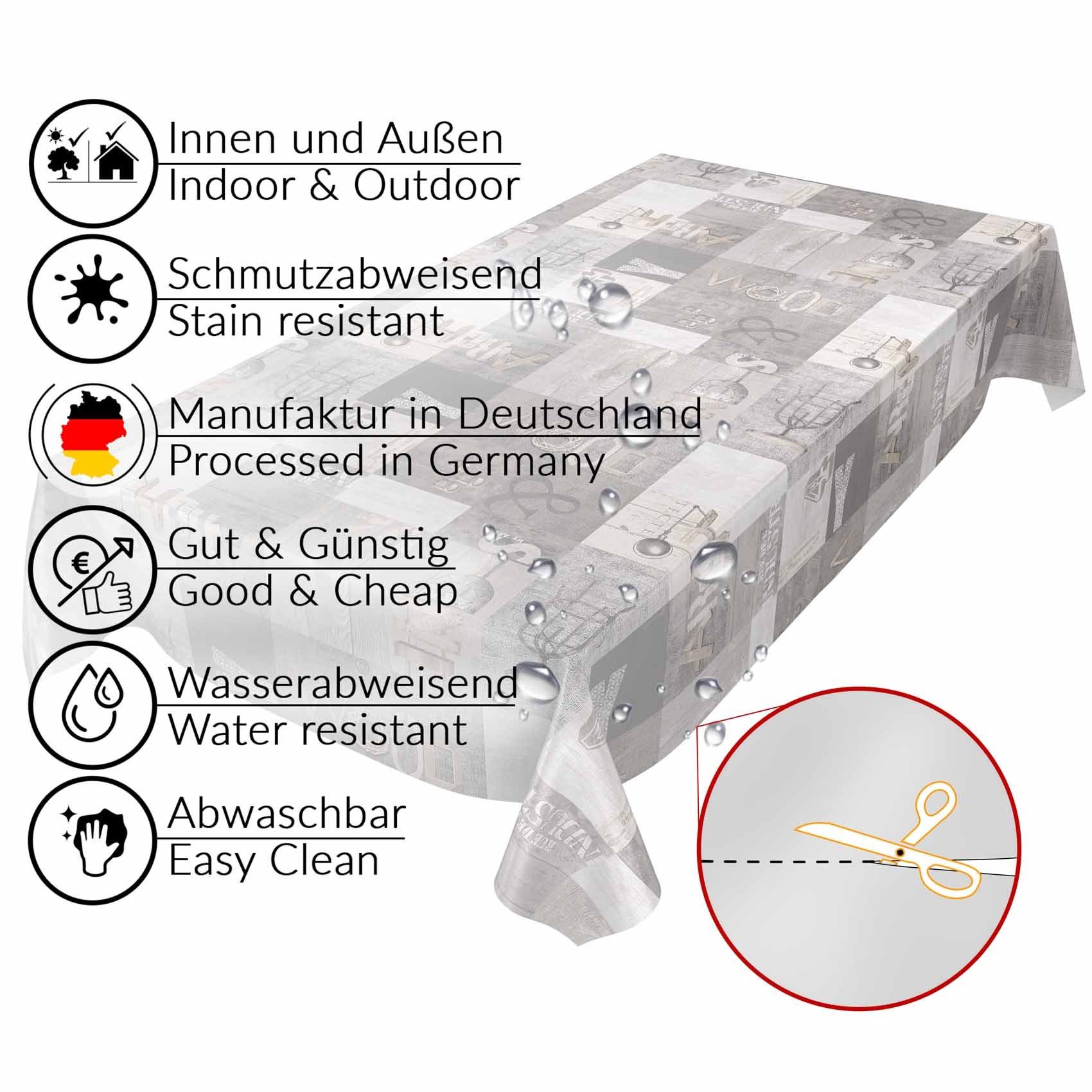 Robust Grau Tischdecke Geprägt 140 Breite Wachstuch Holz cm, Tischdecke ANRO Wasserabweisend