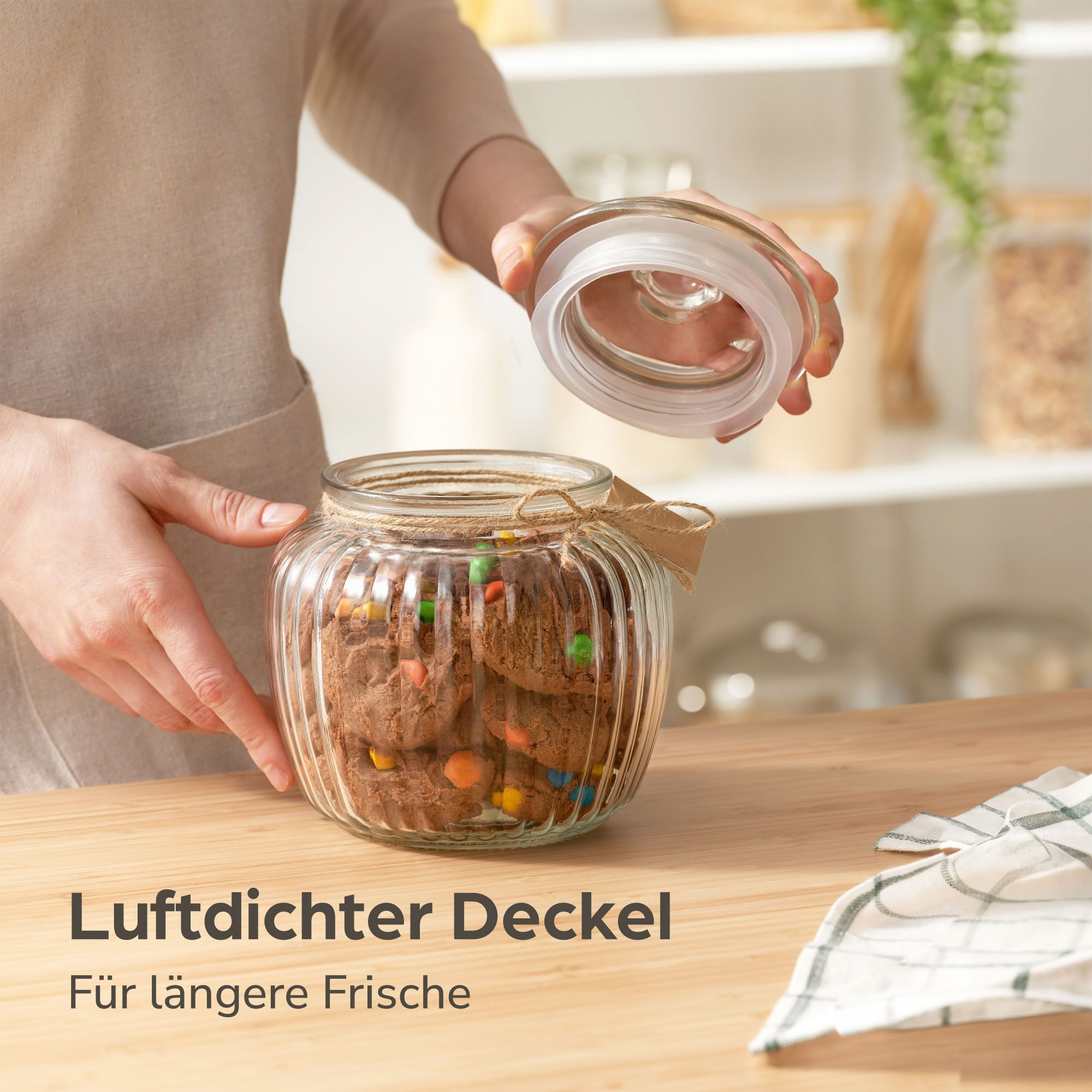 Praknu Vorratsglas 4 Vintage Vorratsgläser 1,5L - Keksglas mit Deckel - Luftdicht, Glas, (Set, 4-tlg), Süßigkeiten