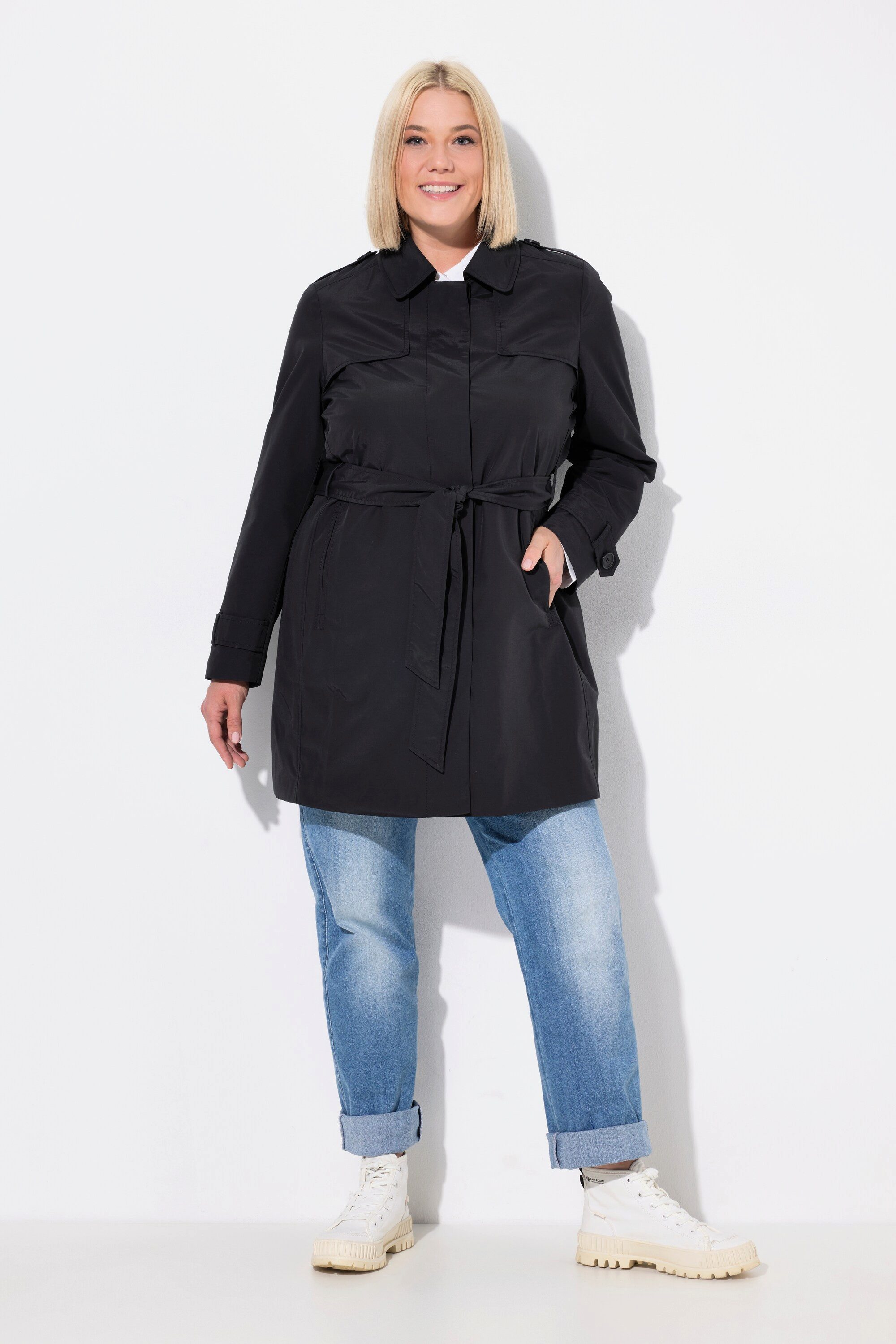 Ulla Popken Wintermantel Trenchcoat A-Linie Hemdkragen günstig online kaufen