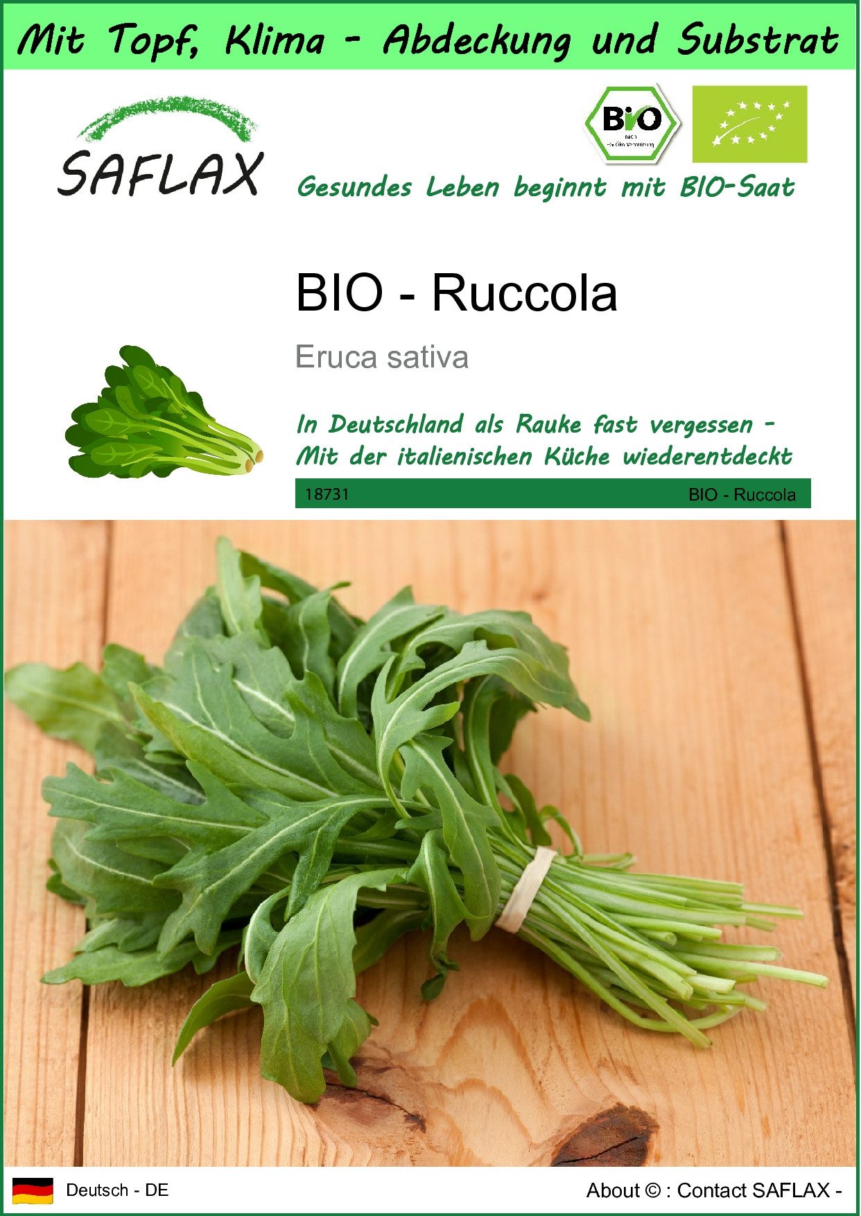 Gemüsesamen SAFLAX - Garden to go - BIO - Ruccola