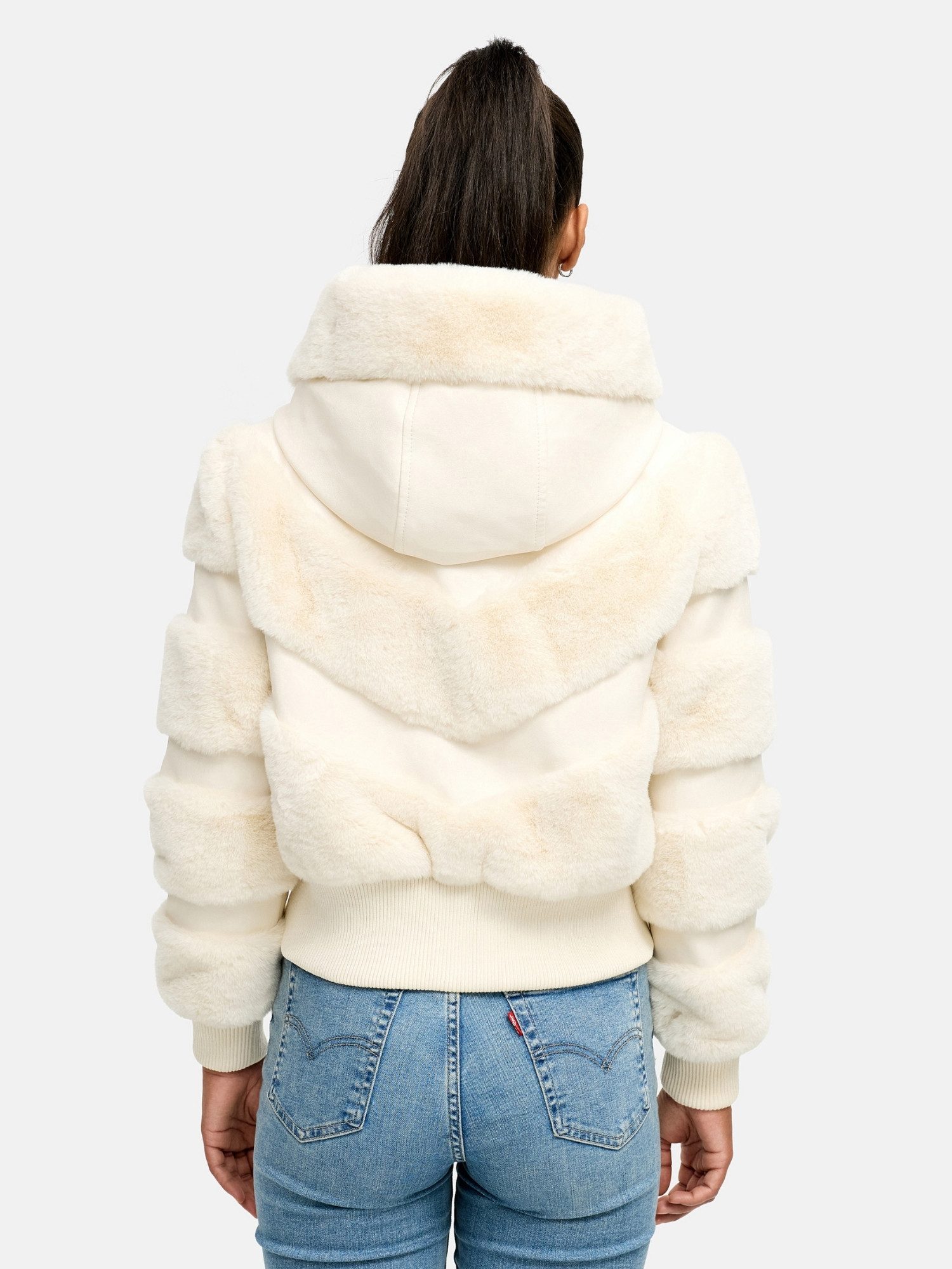 Tazzio Winterjacke F803 mit Kapuze, im Bomber-Style & Fell-Streifen-Look