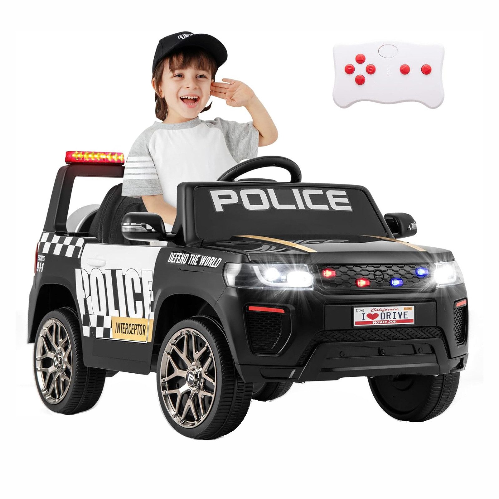 KOMFOTTEU Elektro-Kinderauto, Belastbarkeit 30 kg, mit Fernbedienung, Musik & Hupe, Sirene & LED-Licht