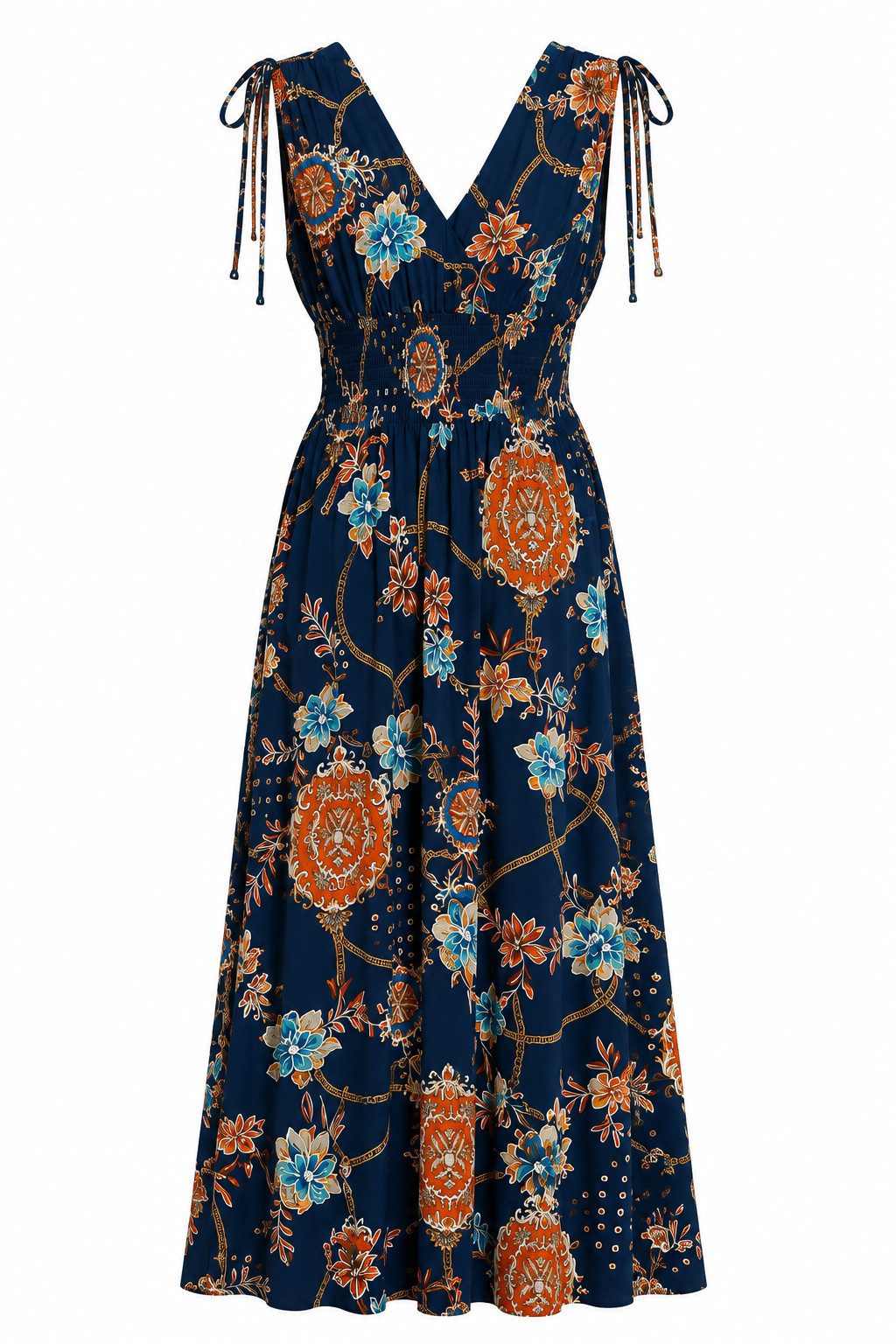 ITALY VIBES Sommerkleid - Barock Kleid mit Smokbund und V-Ausschnitt für Damen