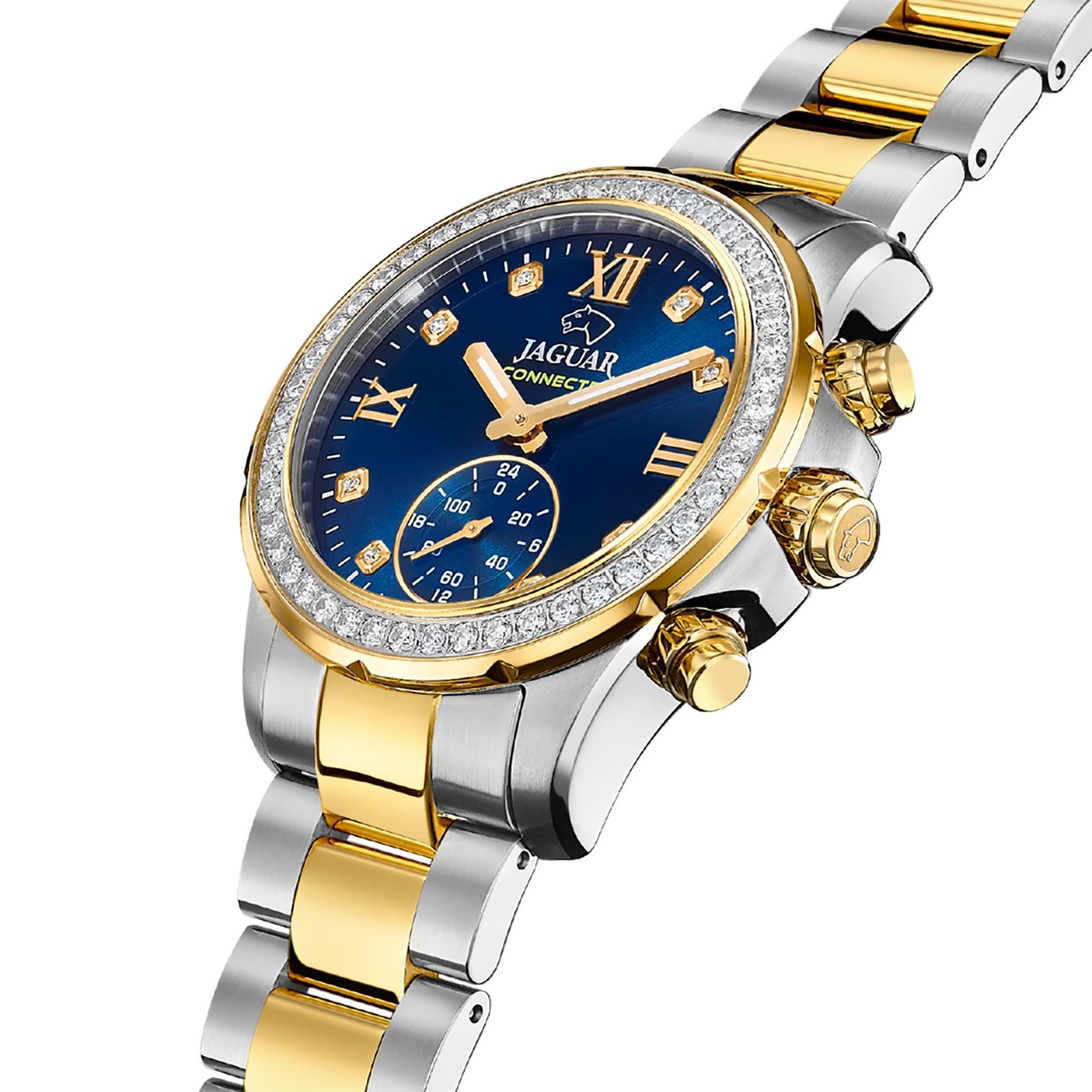 JAGUAR Multifunktionsuhr Jaguar Damenuhr Edelstahl silber gold, (Multifunktionsuhr), Damen Armbanduhr rund, Edelstahlarmband silber, gold