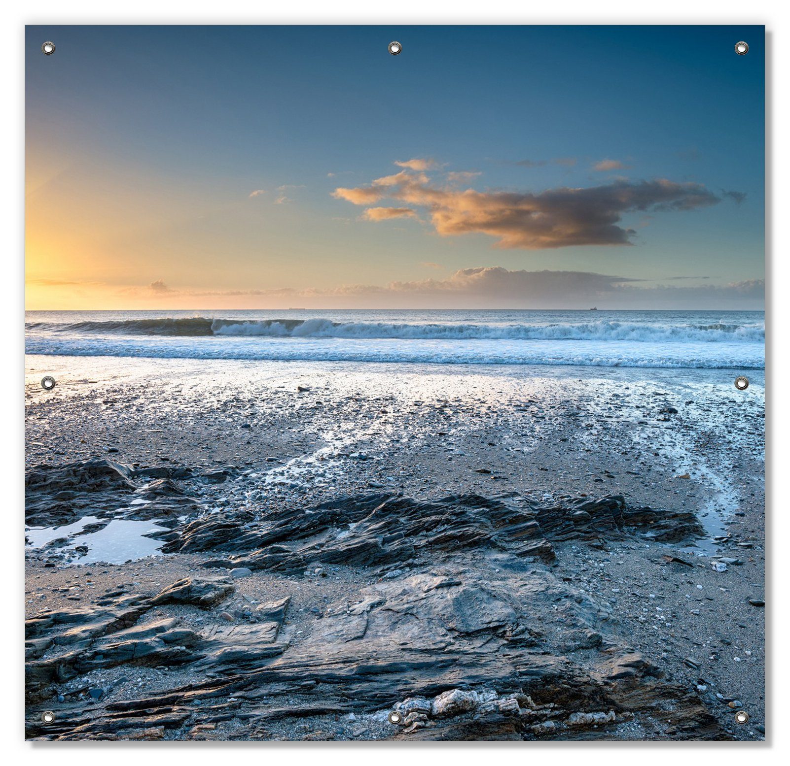 in Sonnenschutz wiederverwendbar und blickdicht, Einsamer Saugnäpfen, England, Cornwall mit Strand Wallario, wiederablösbar