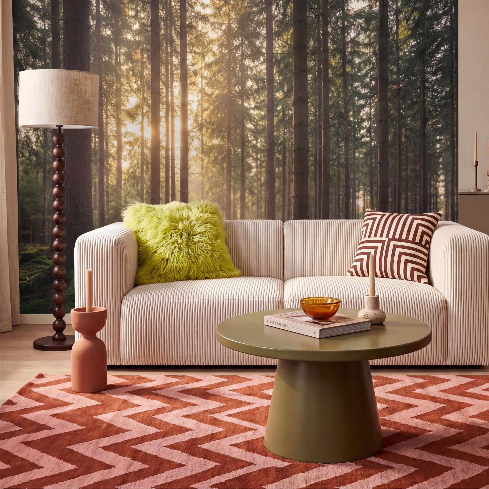 OnlyWow Fototapete Wald - Gras - Sonnenlicht, Matt, bedruckt, Wohnzimmer, Modern, Wanddekoration, Vliestapete 100x70cm – Bild 2 von 5