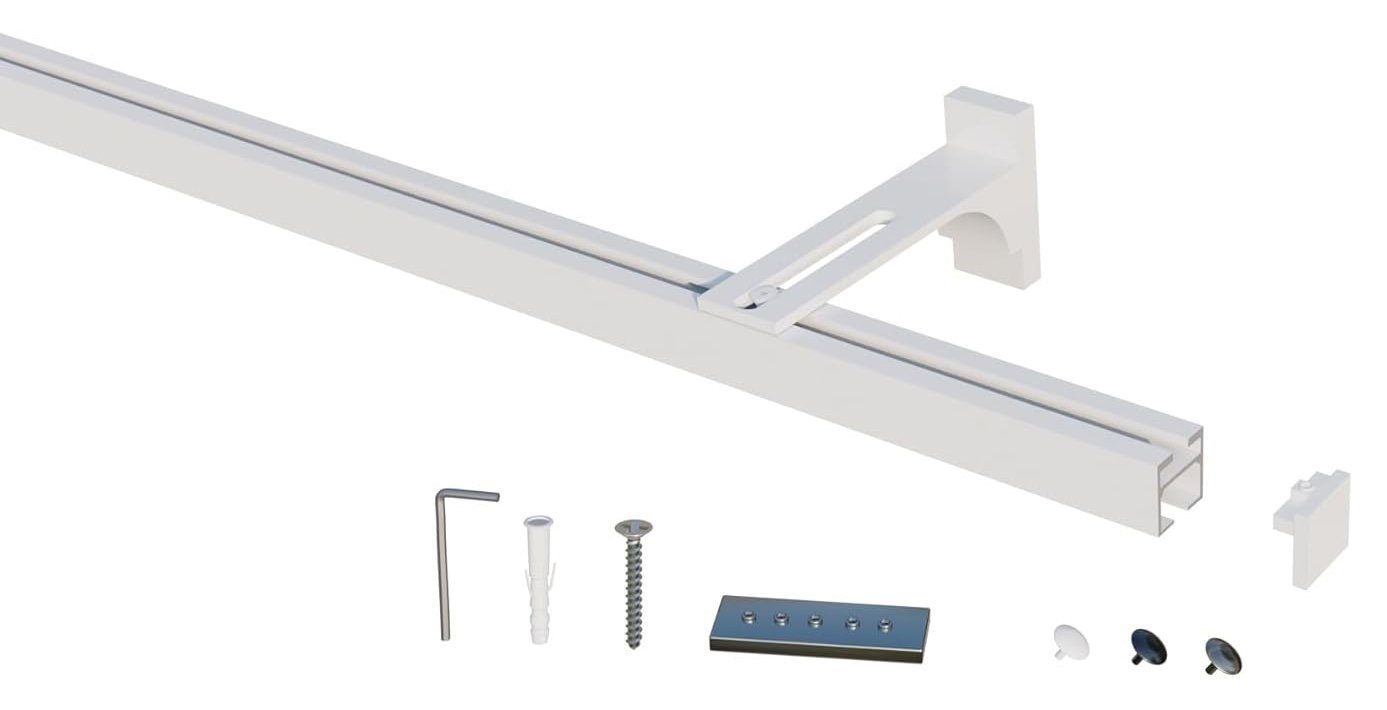Gardineum Innenlaufschiene Eckige Innenlaufstange/ Gardinenstange 20x20mm mit Wandhalterung-1lfg