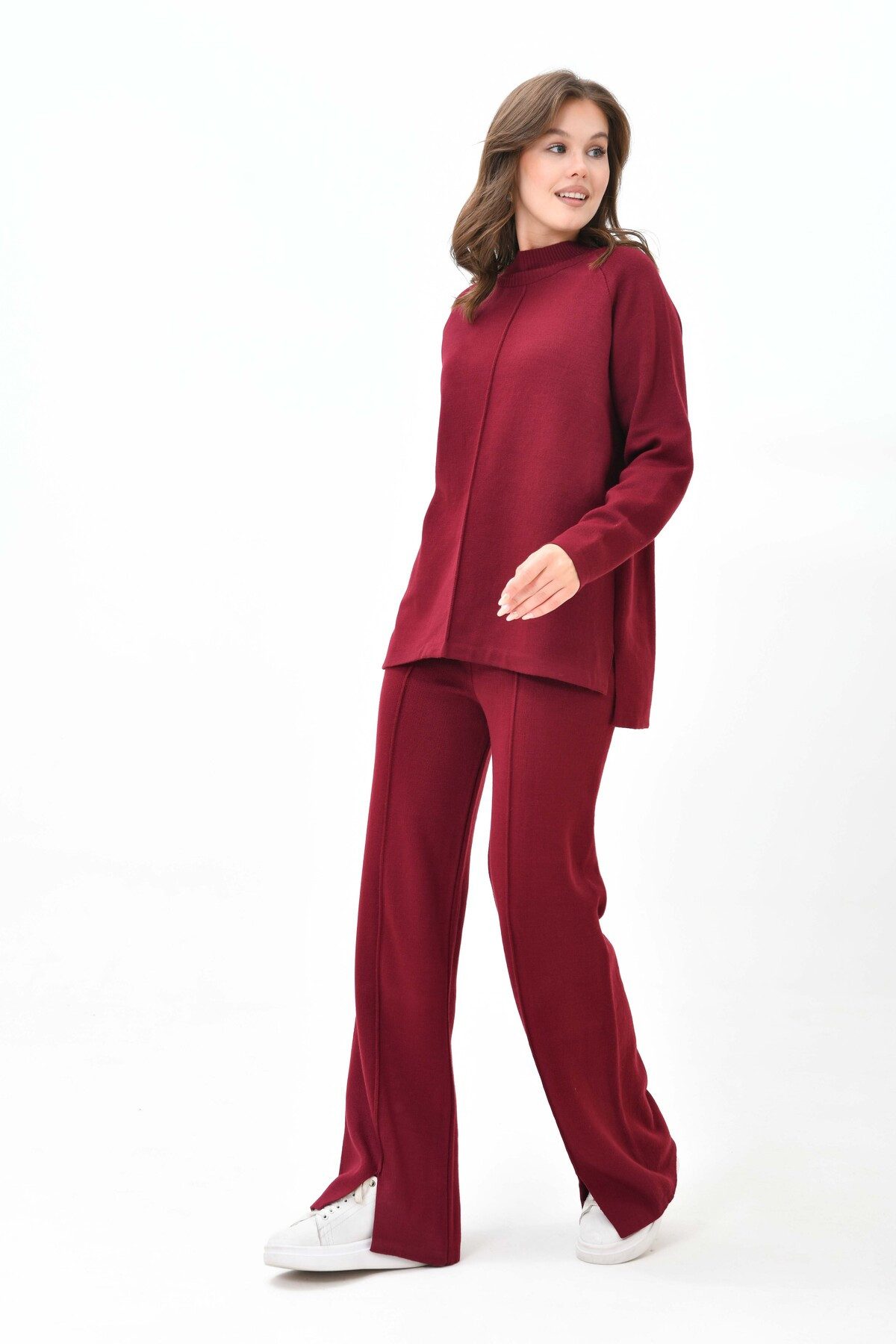 WOMAN VISION Blusentop Strickset aus hochgeschlossenem Pullover und hochgeschnittener Hose mi