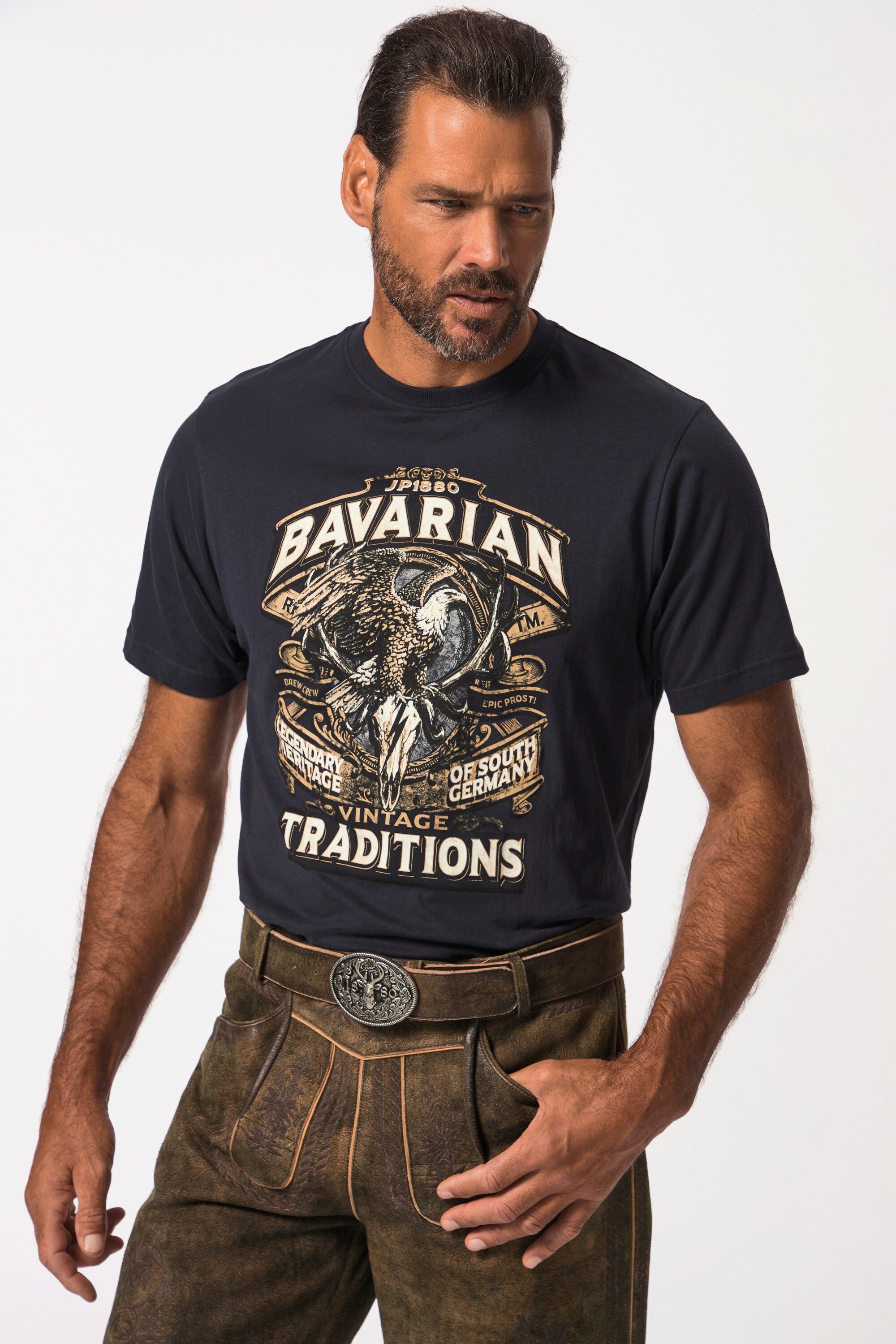 JP1880 T-Shirt T-Shirt Halbarm Trachten-Print Rundhals