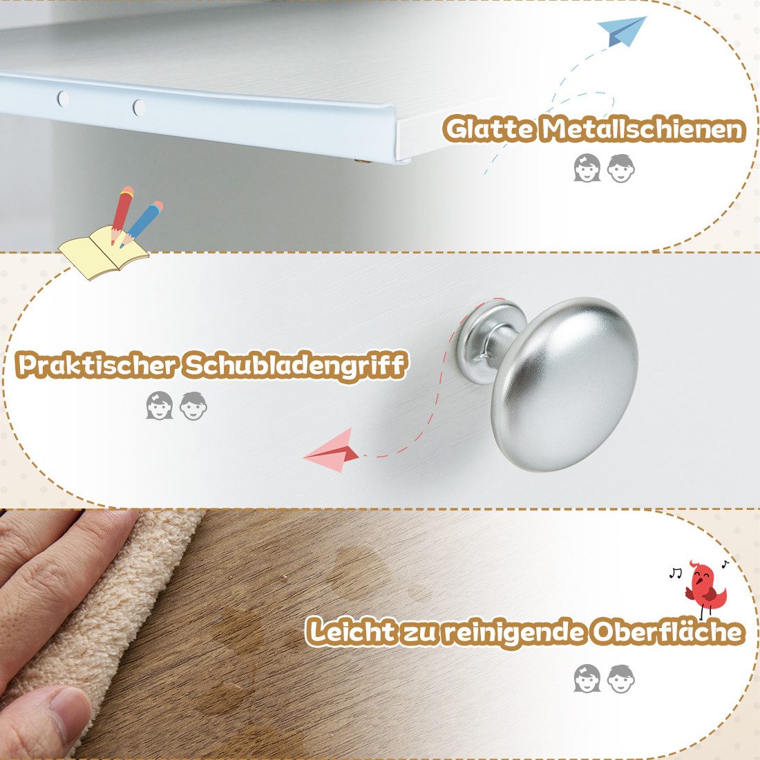 COSTWAY Kinderschreibtisch, mit Schublade, Bücherregal & Tastaturablage