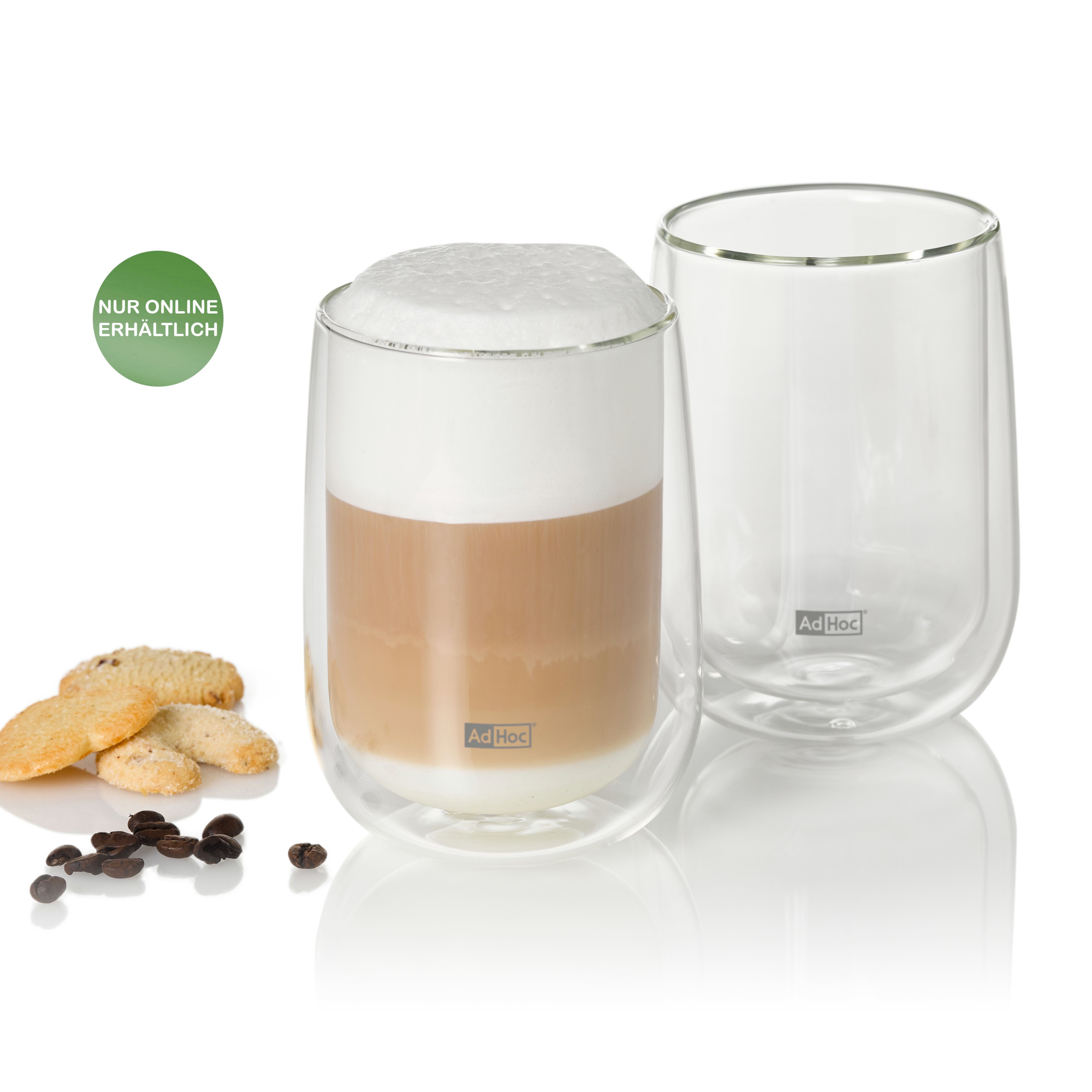 AdHoc Latte-Macchiato-Glas Duo Glass Coffee, Borosilikatglas,  doppelwandiger Kaffee-Becher mit Thermoeffekt