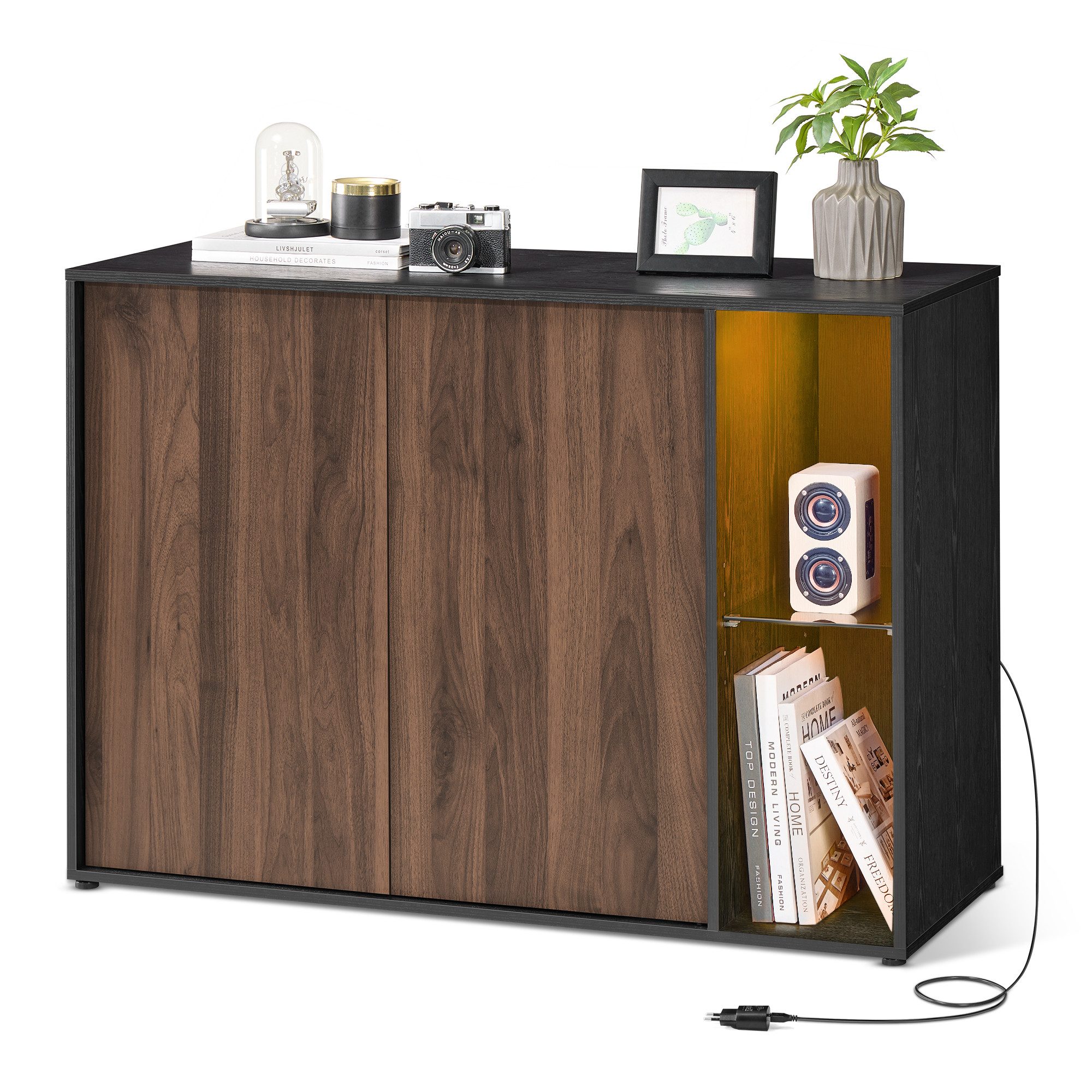 SONGMICS HOME Sideboard Aufbewahrungsschrank mit Beleuchtung, Werkzeuglose günstig online kaufen