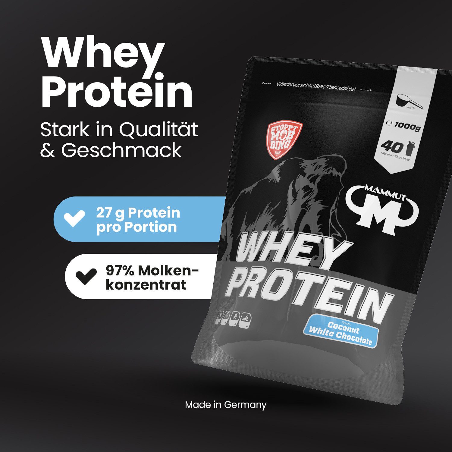 Mammut Nutrition Whey Protein - 1000 g Zipp-Beutel Pulver, 1000 g
