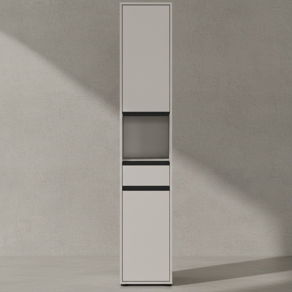 KADIMA DESIGN Hochschrank Hochschrank HAMBURG, Soft-Close Türen & Schublade, Made in Germany (Styroporfreie Verpackung, Green Living, Wandbefestigung empfohlen, Bad) Badschrank mit ABS-Schutzkanten, Türanschlag wechselbar, Matt-Optik